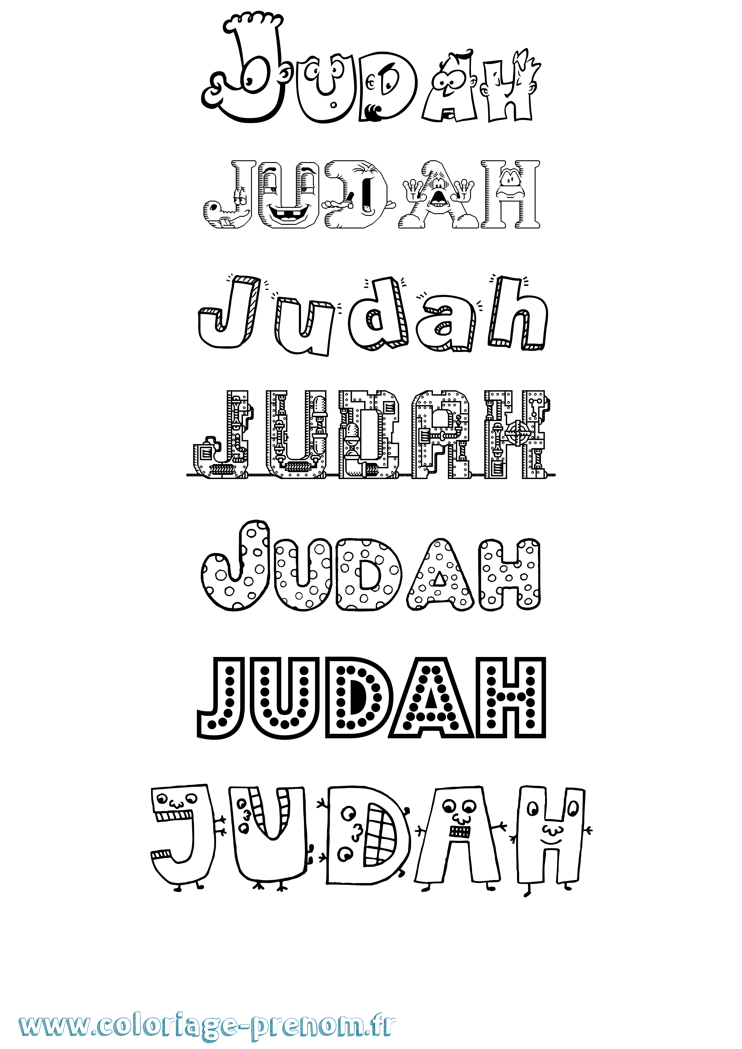 Coloriage prénom Judah Fun
