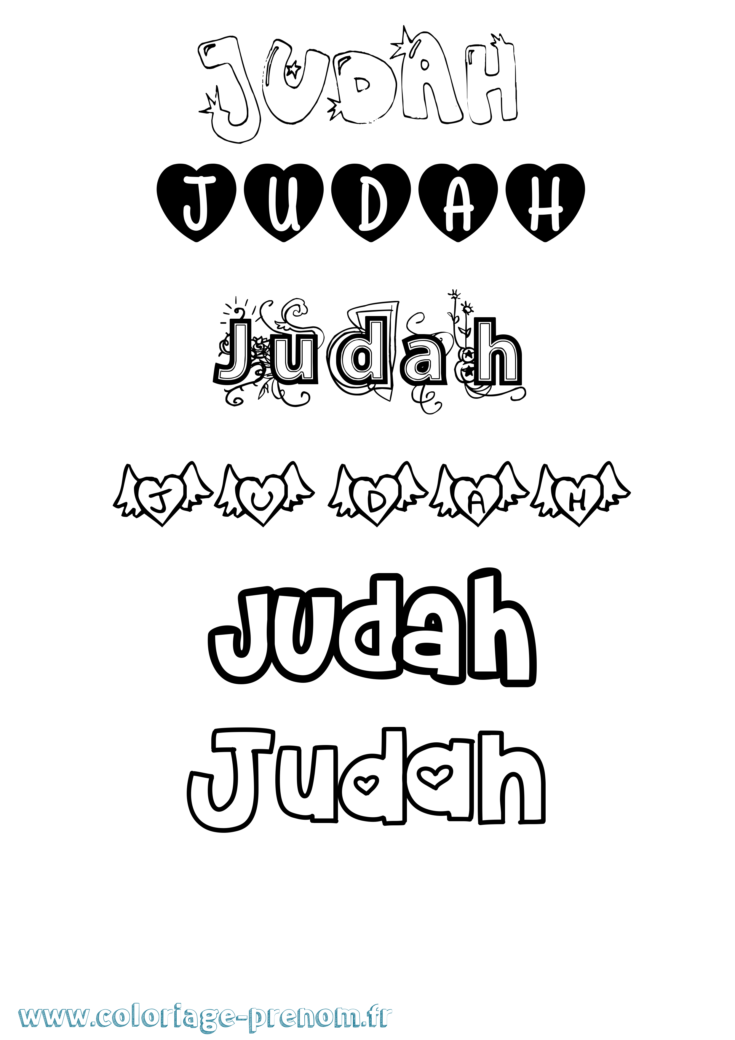 Coloriage prénom Judah Girly