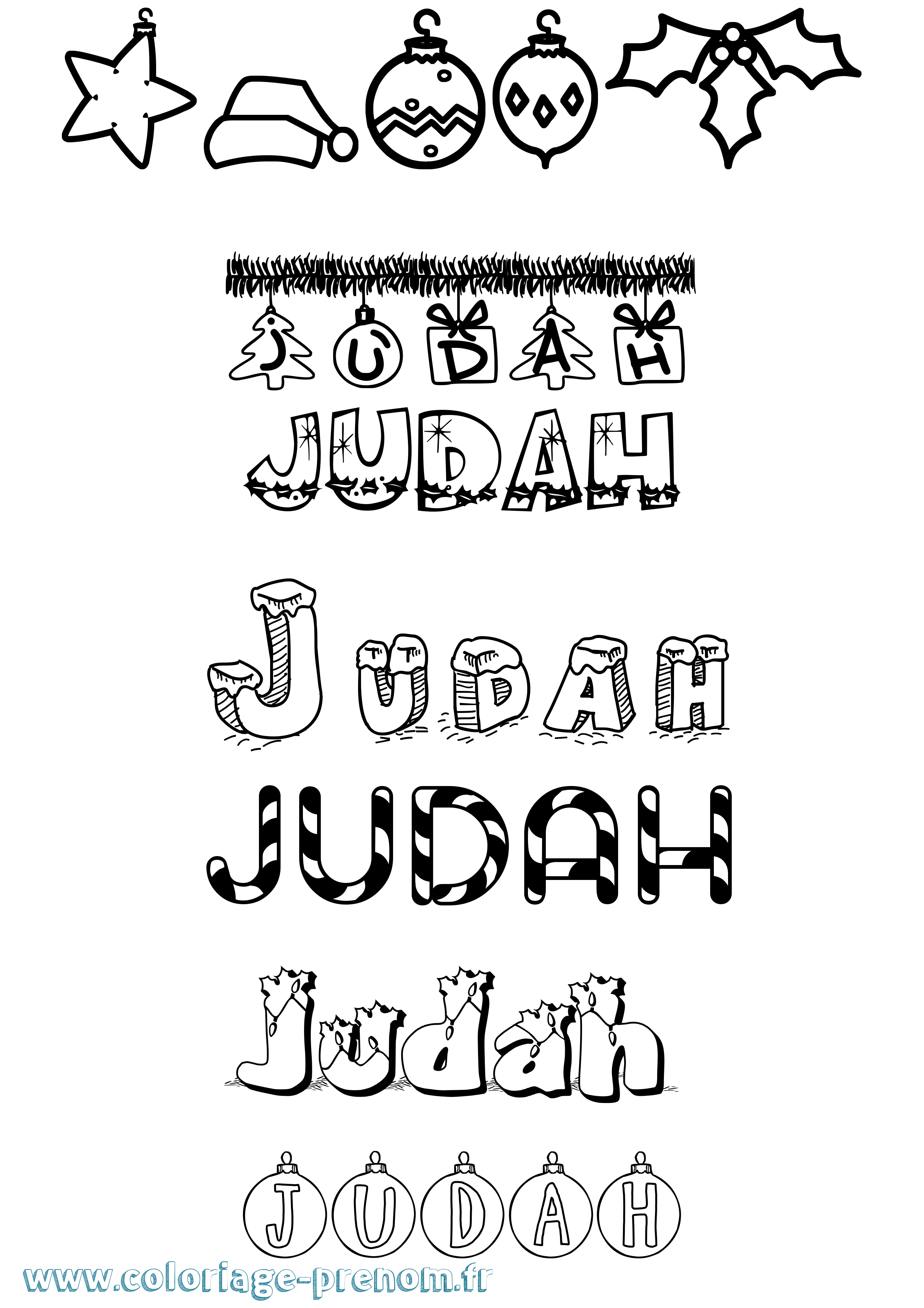 Coloriage prénom Judah Noël