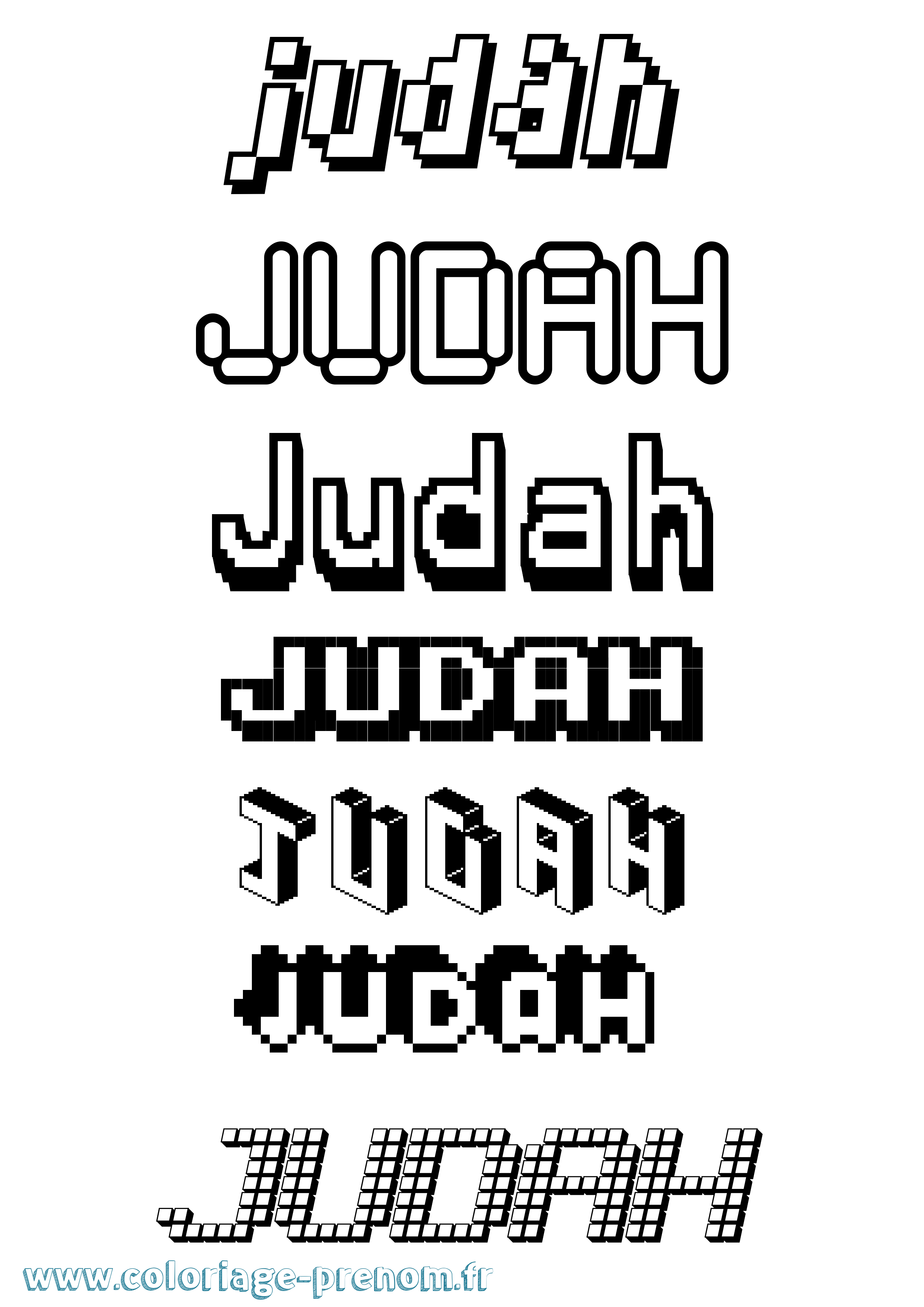 Coloriage prénom Judah Pixel