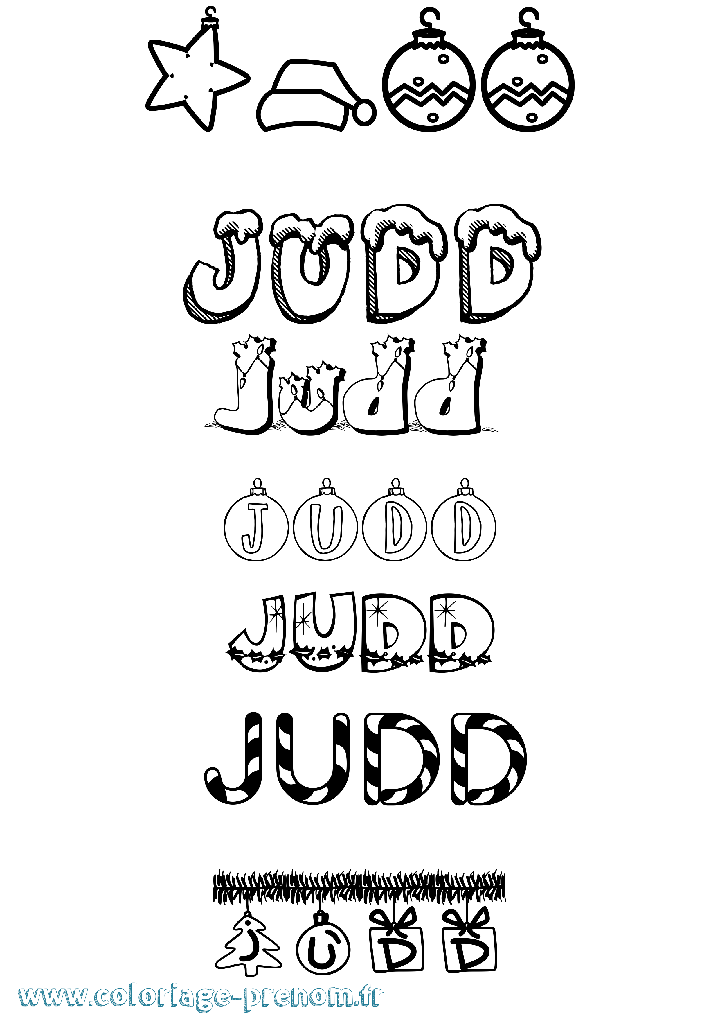Coloriage prénom Judd Noël