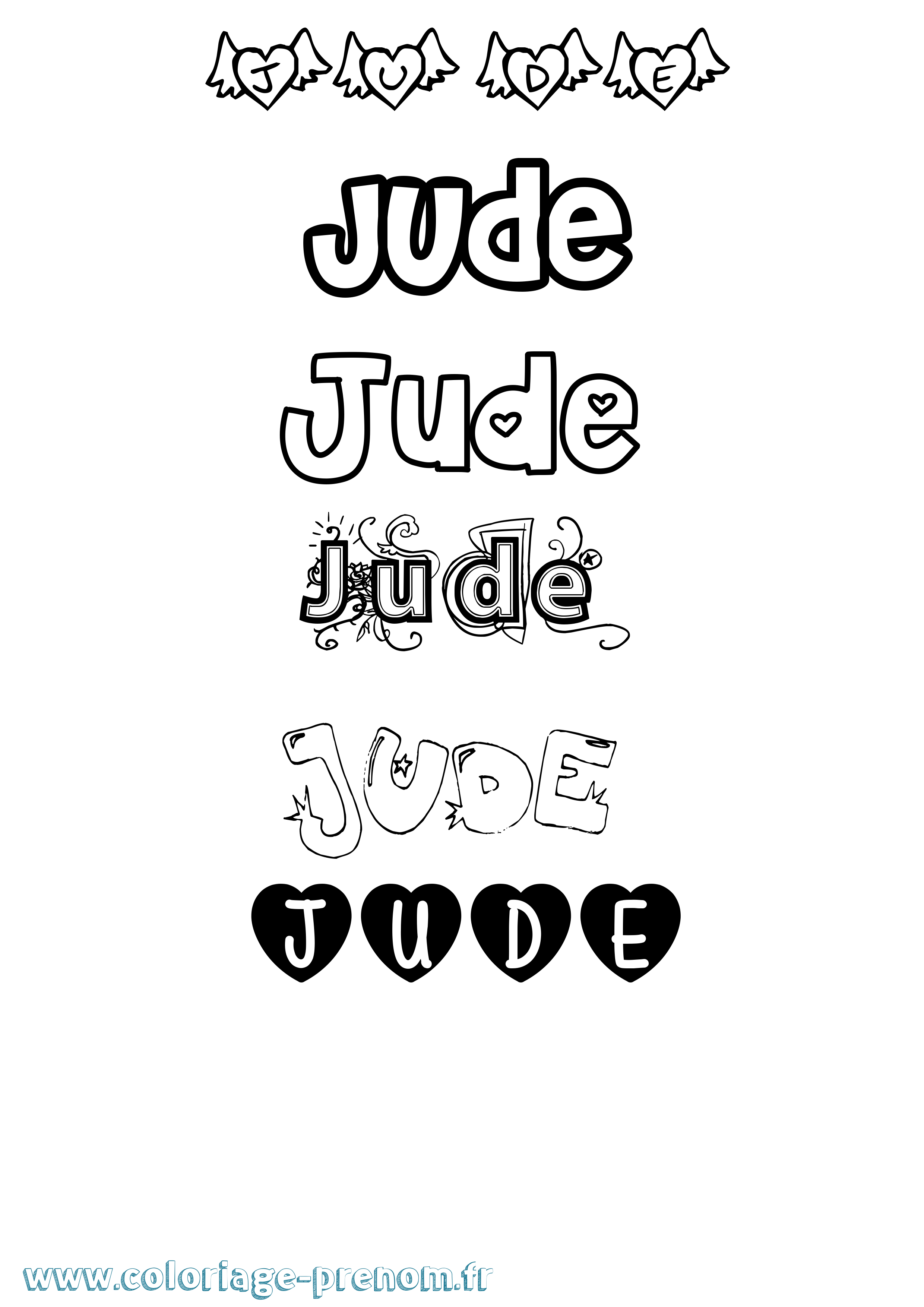 Coloriage prénom Jude Girly