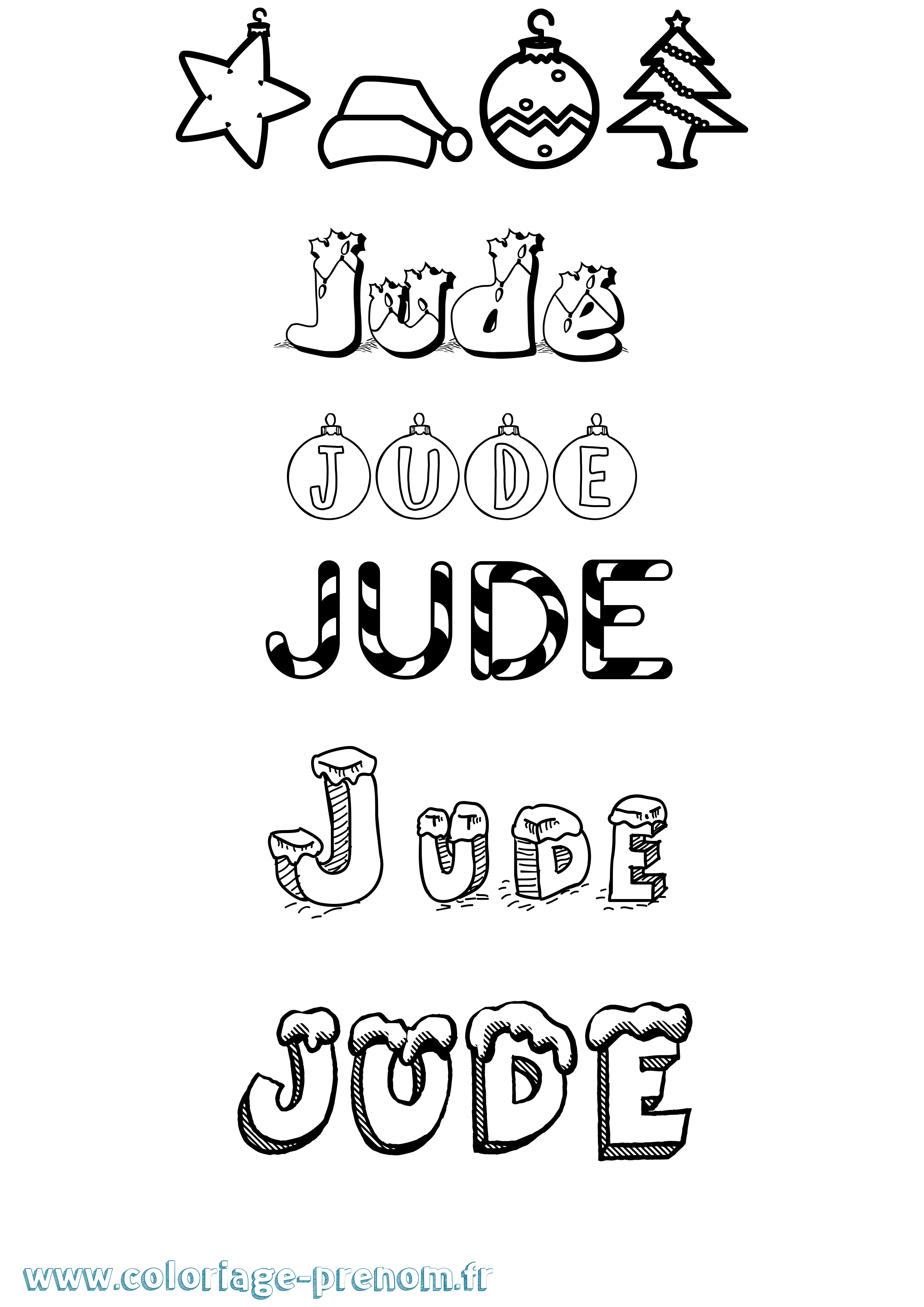 Coloriage Jude Noël Coloriage prénom Jude Noël