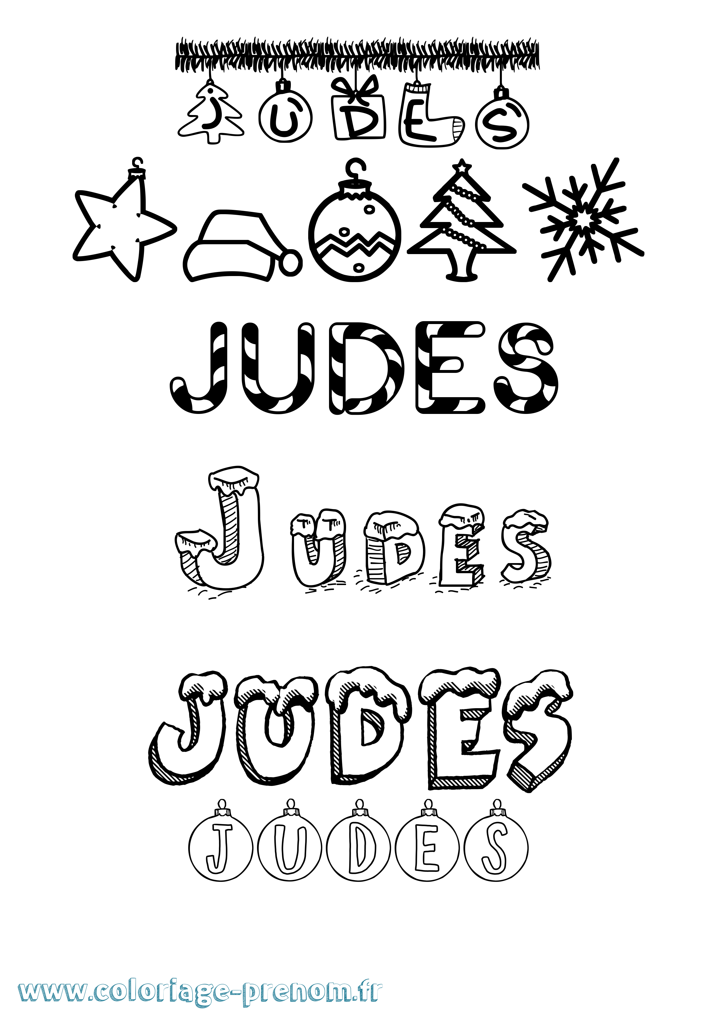 Coloriage Judes Noël Coloriage prénom Judes Noël