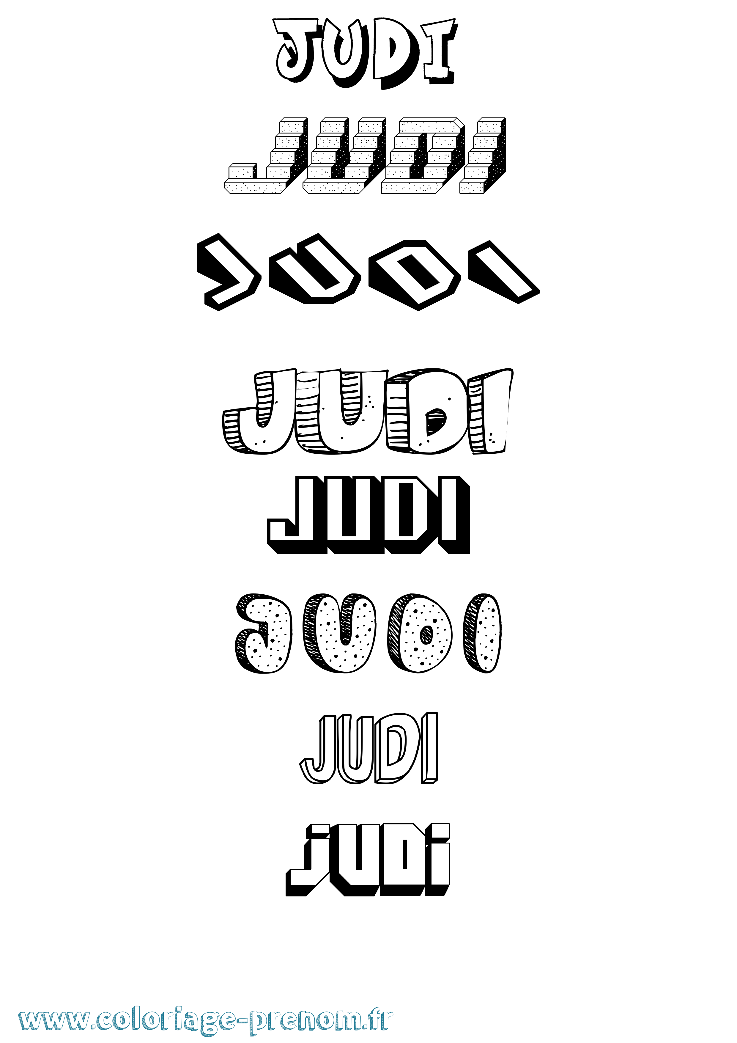 Coloriage Judi Effet 3D Coloriage prénom Judi Effet 3D
