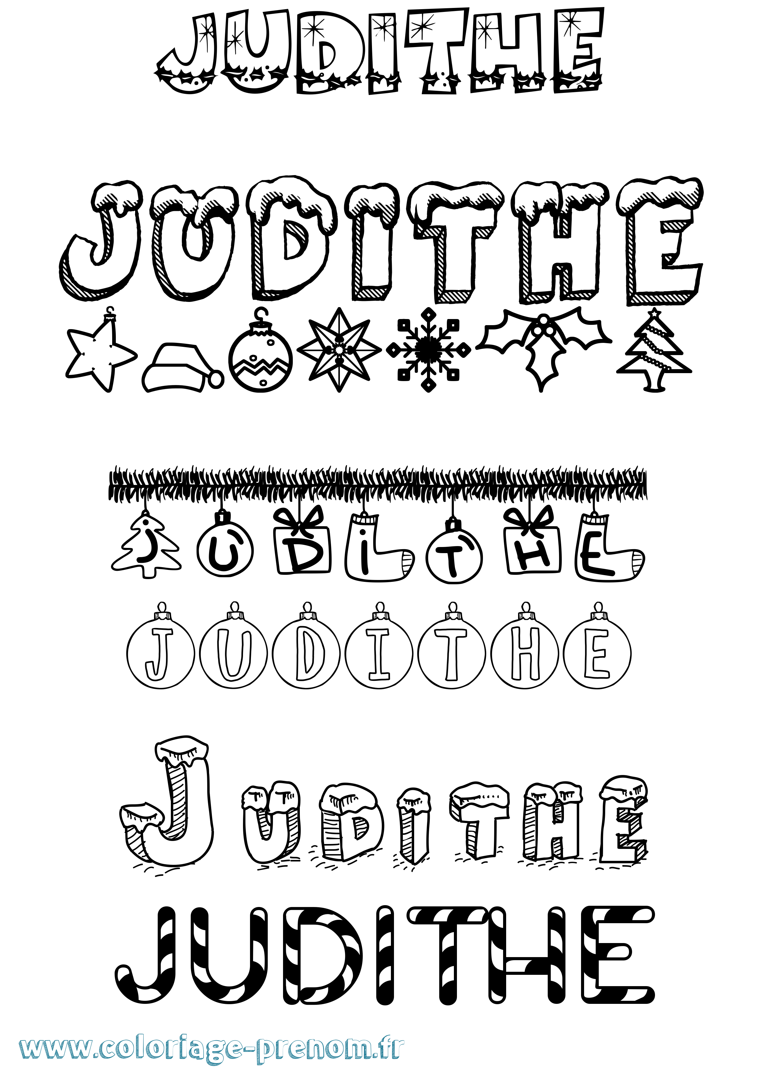 Coloriage prénom Judithe Noël
