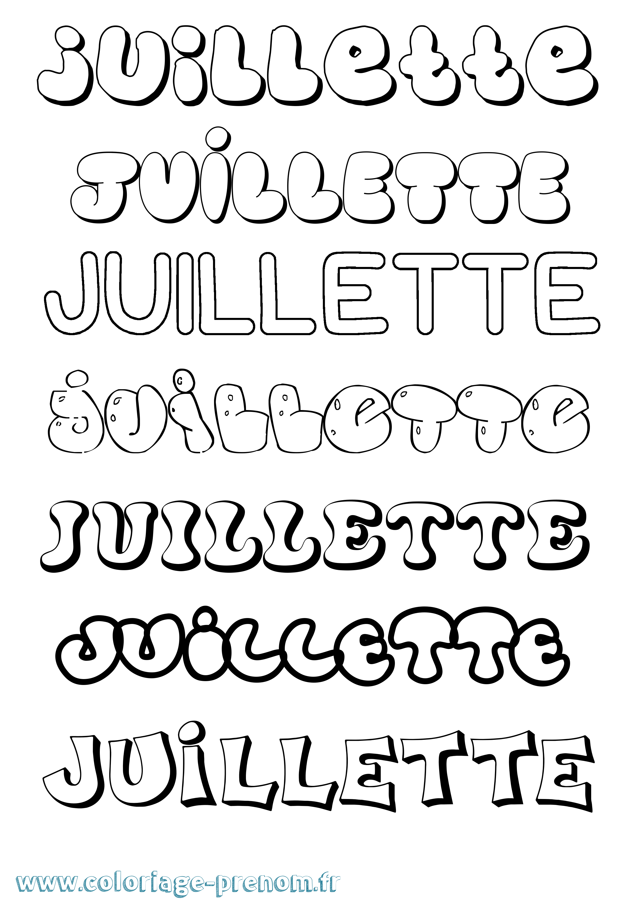 Coloriage Juillette Bubble Coloriage prénom Juillette Bubble