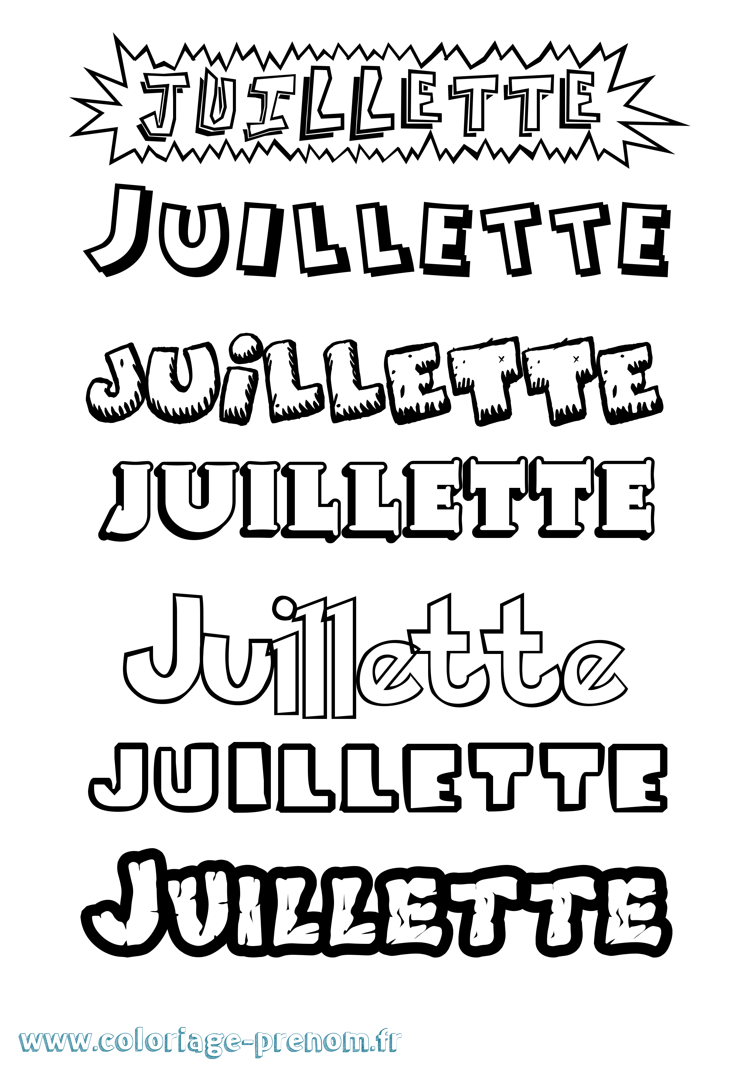 Coloriage Juillette Dessin Animé Coloriage prénom Juillette Dessin Animé