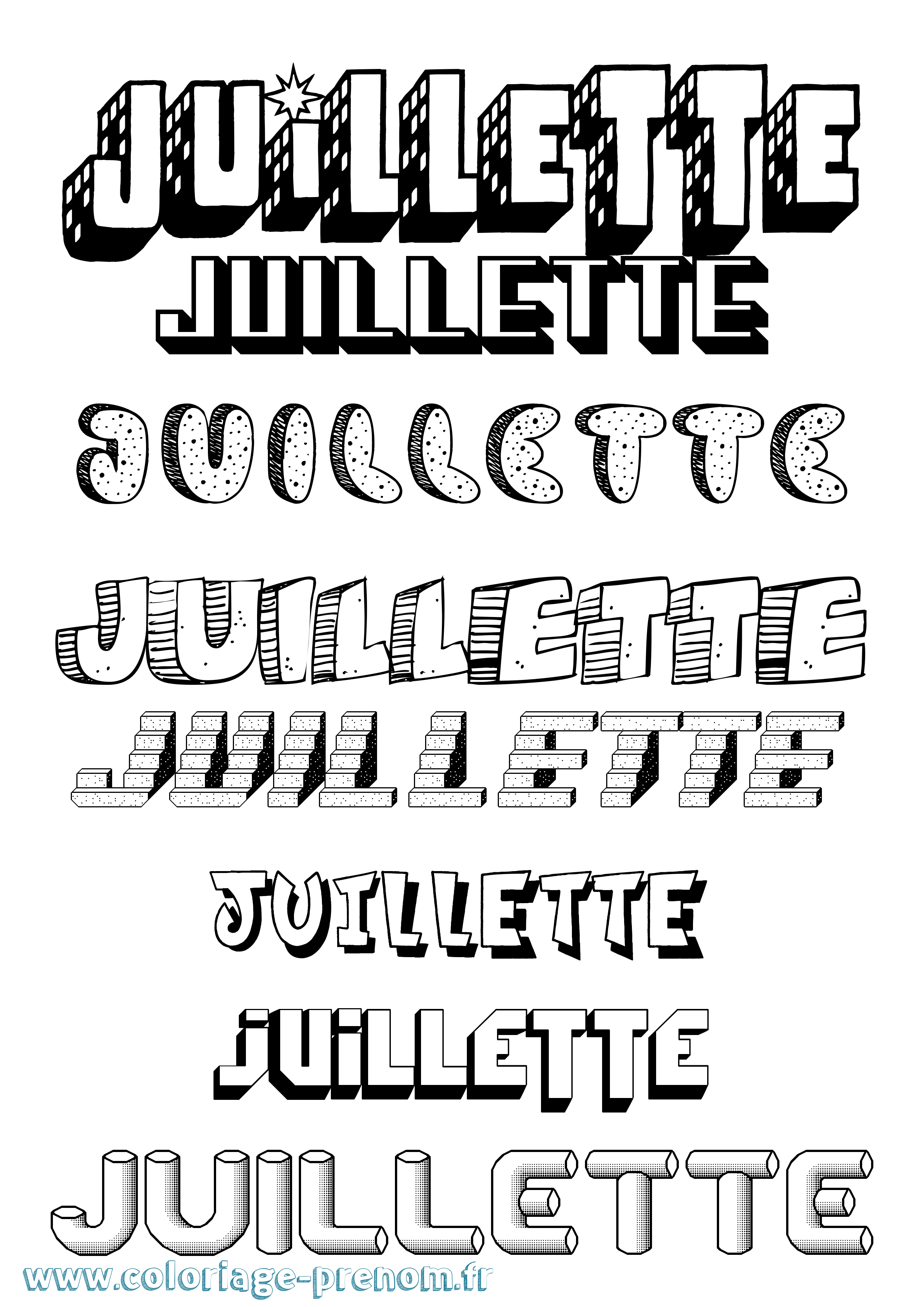Coloriage Juillette Effet 3D Coloriage prénom Juillette Effet 3D