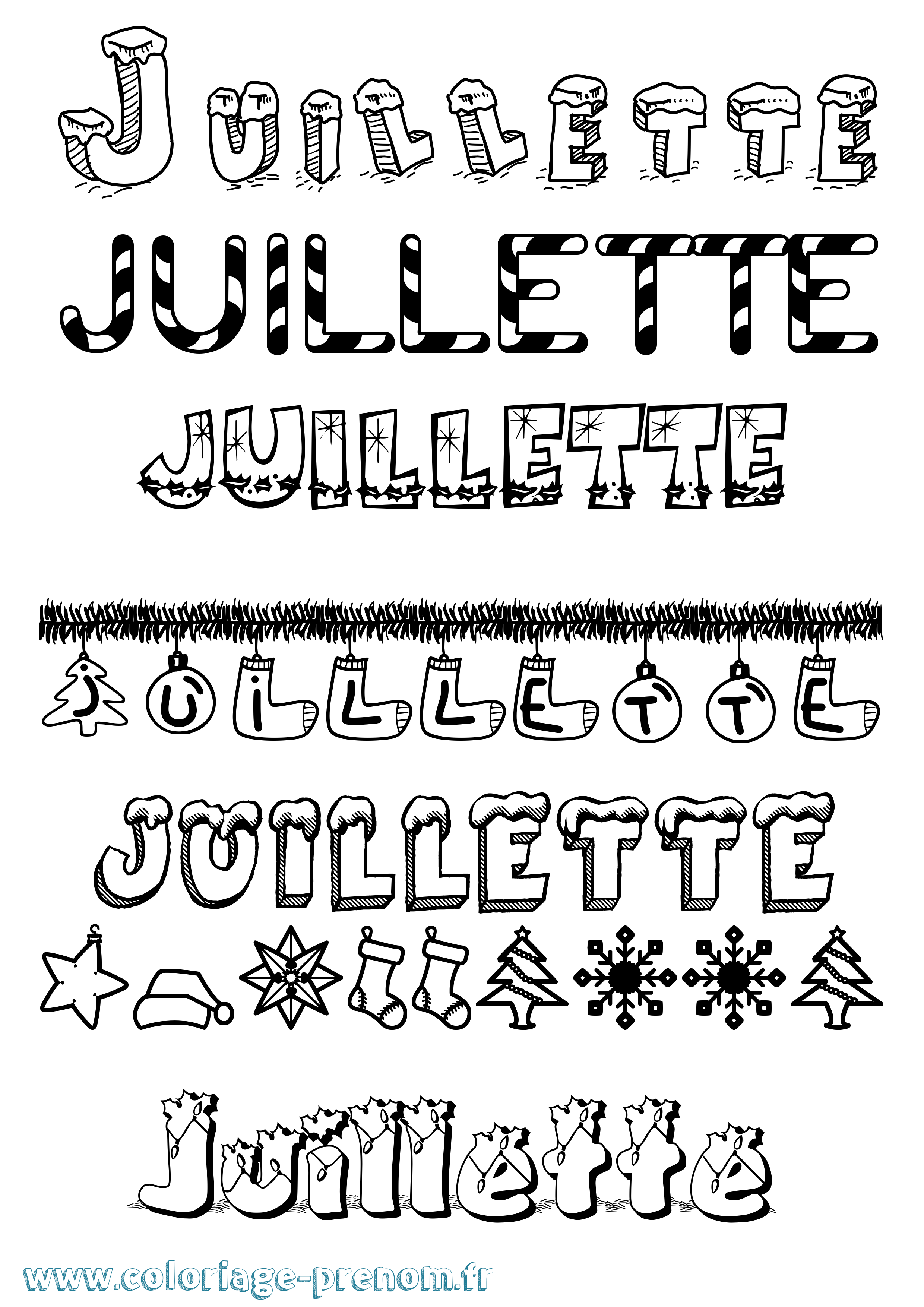 Coloriage Juillette Noël Coloriage prénom Juillette Noël