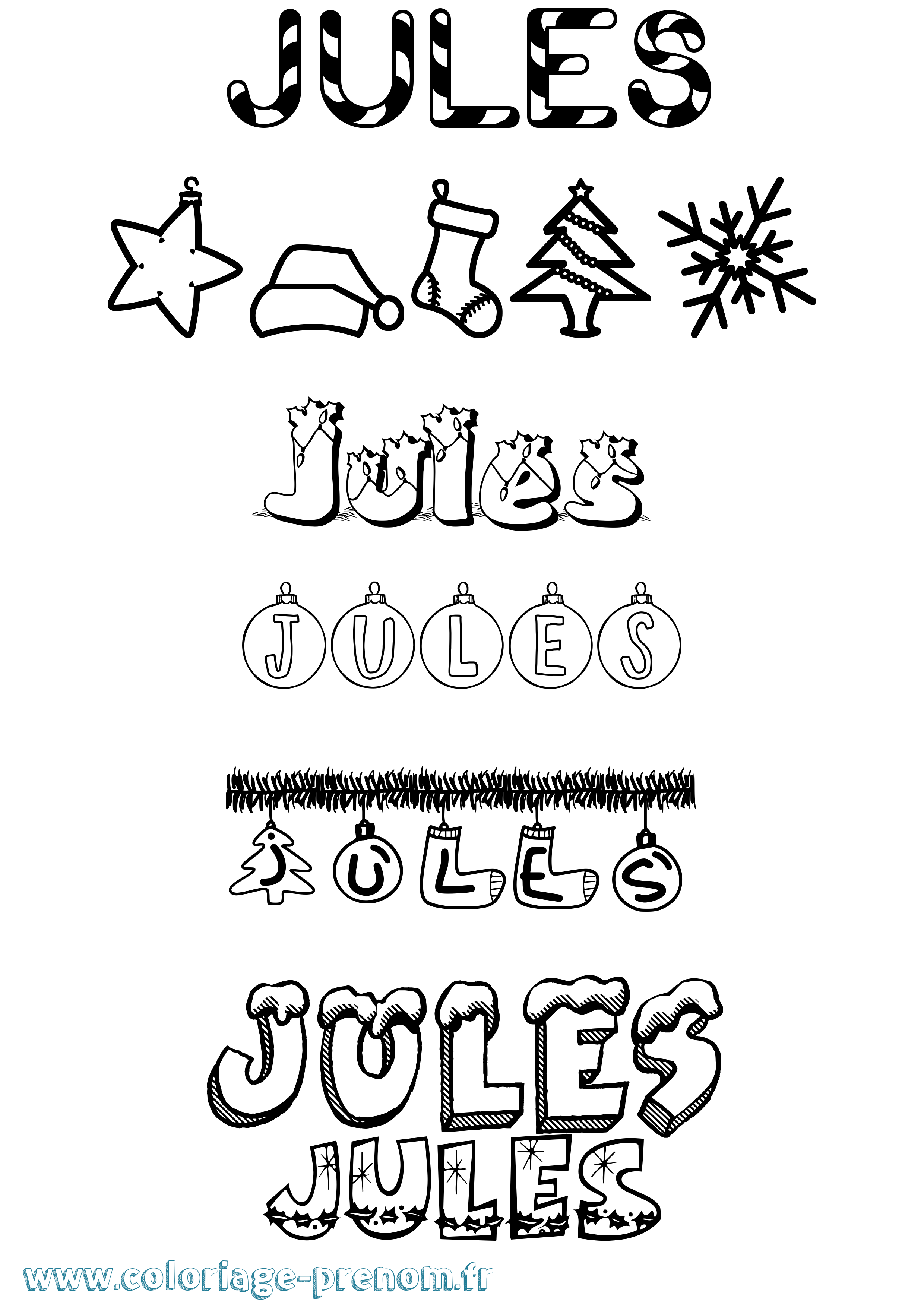 Coloriage prénom Jules Noël