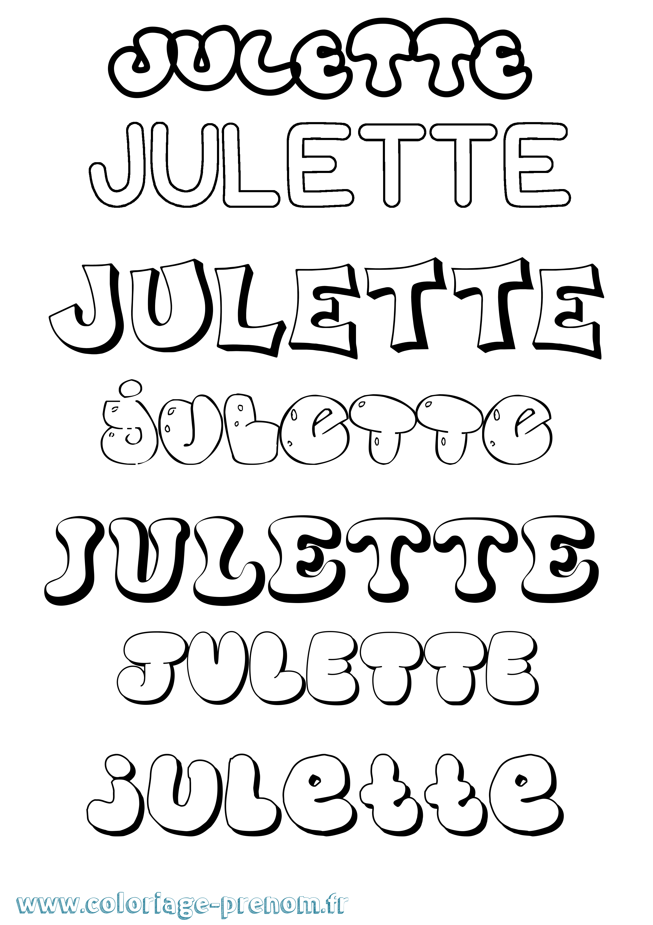 Coloriage Julette Bubble Coloriage prénom Julette Bubble