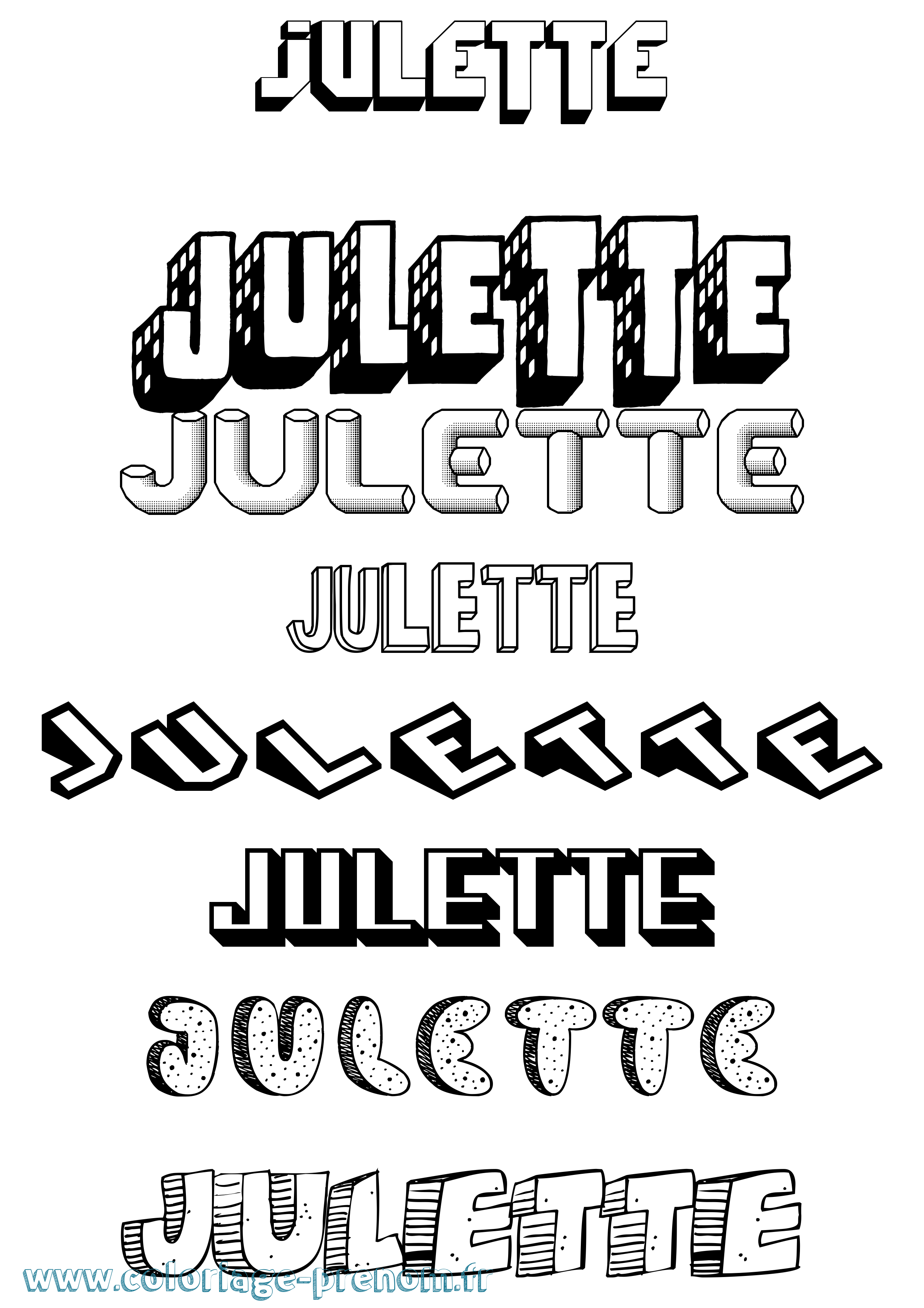 Coloriage Julette Effet 3D Coloriage prénom Julette Effet 3D
