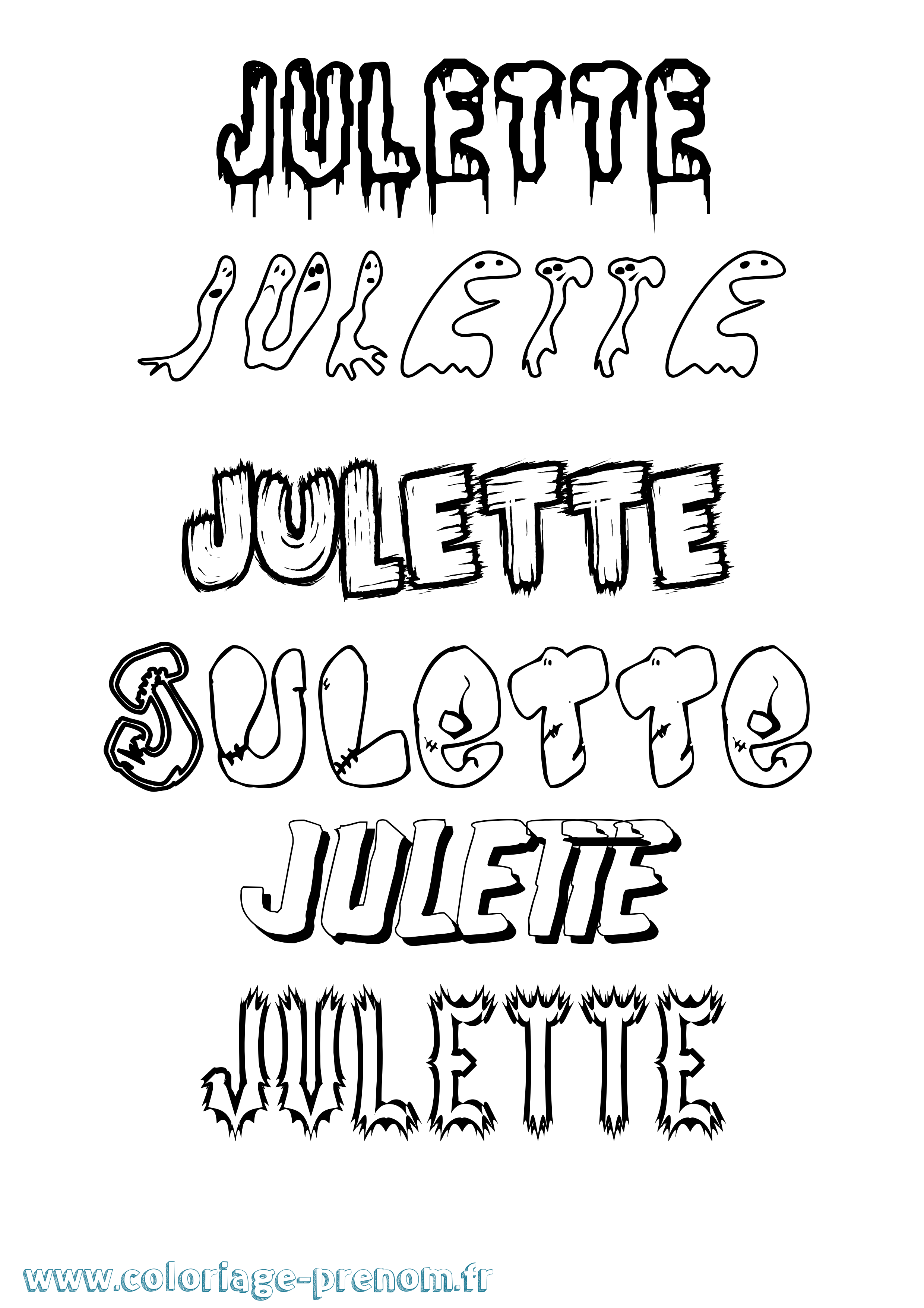 Coloriage prénom Julette Frisson