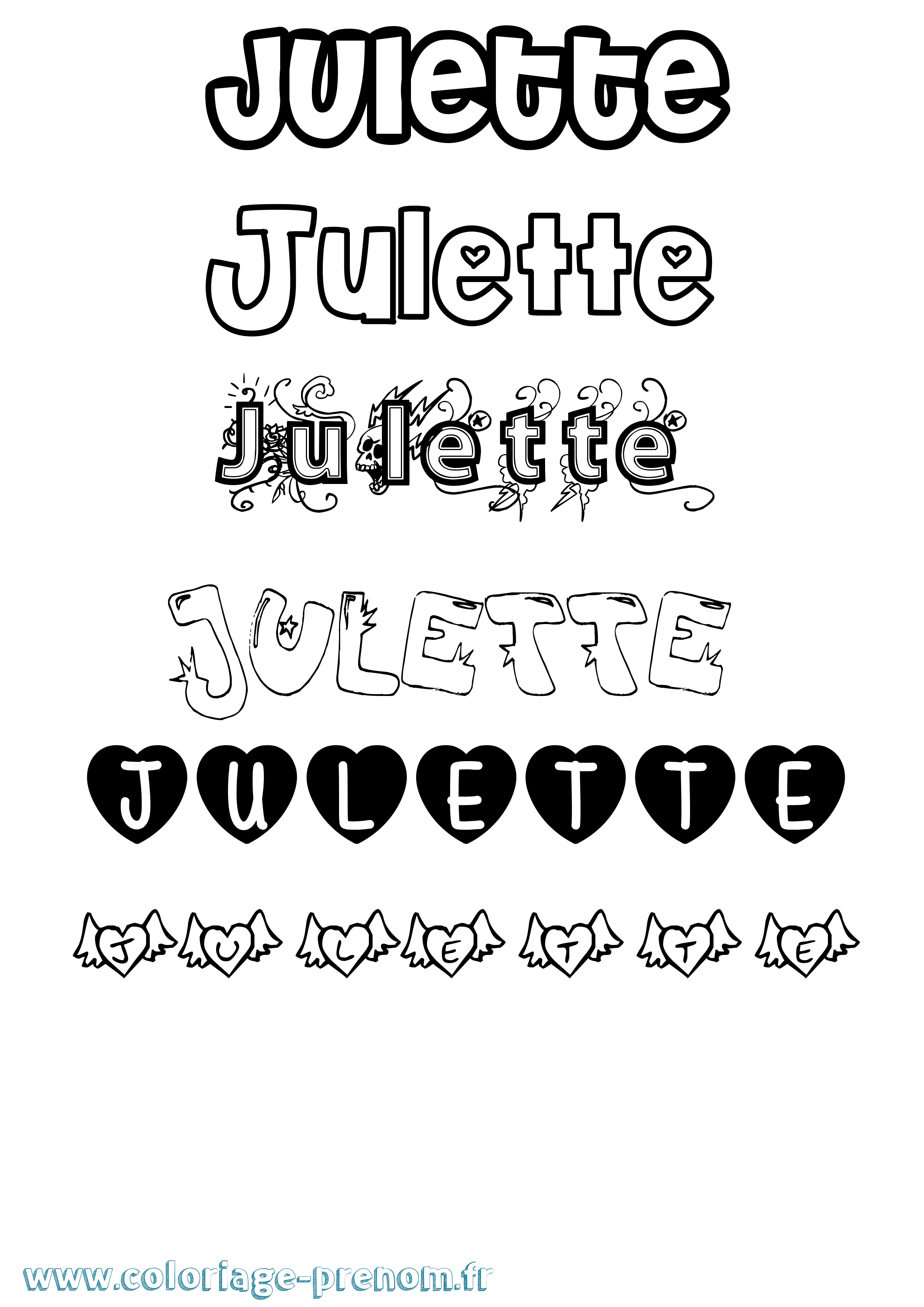 Coloriage prénom Julette Girly
