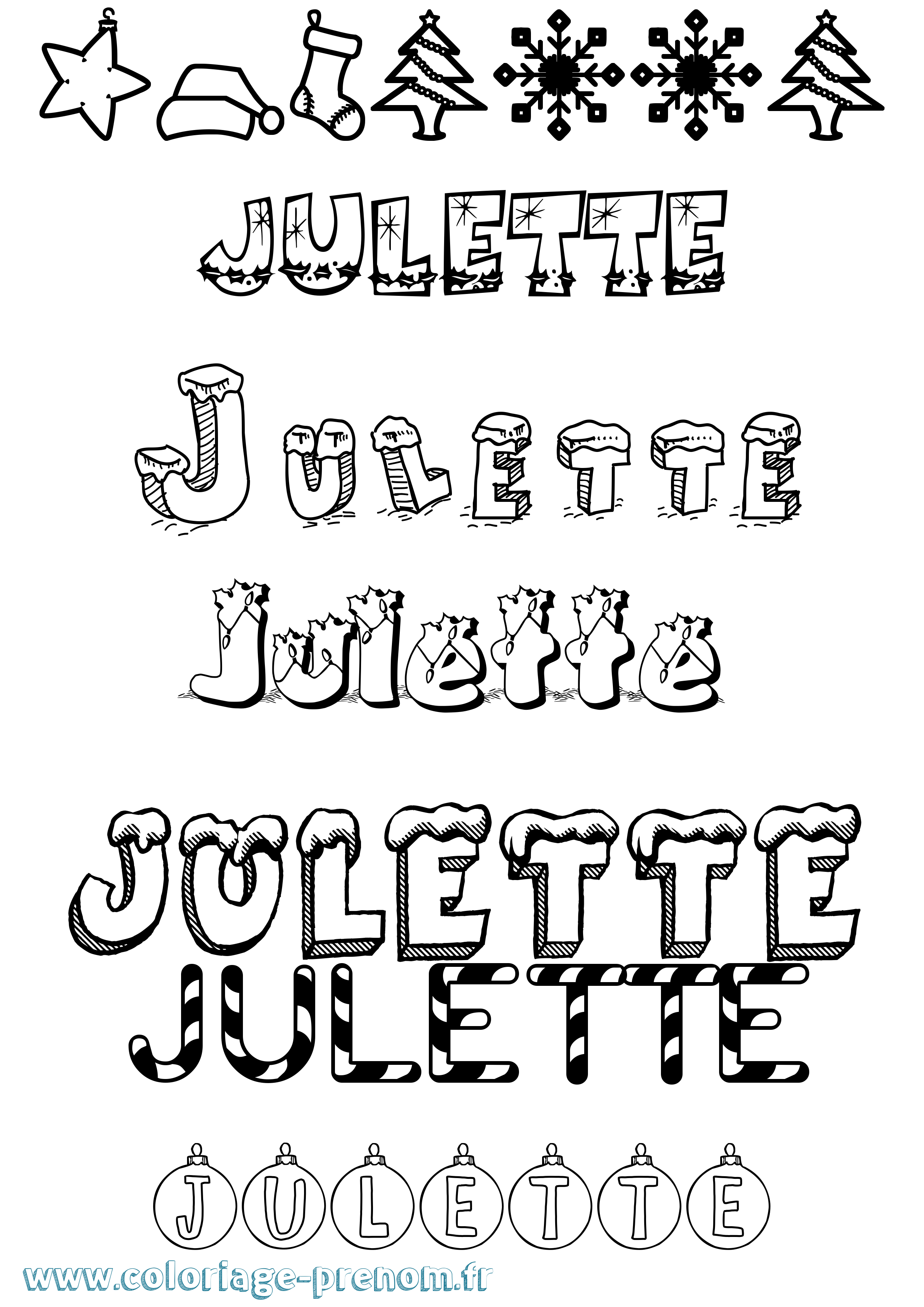 Coloriage Julette Noël Coloriage prénom Julette Noël
