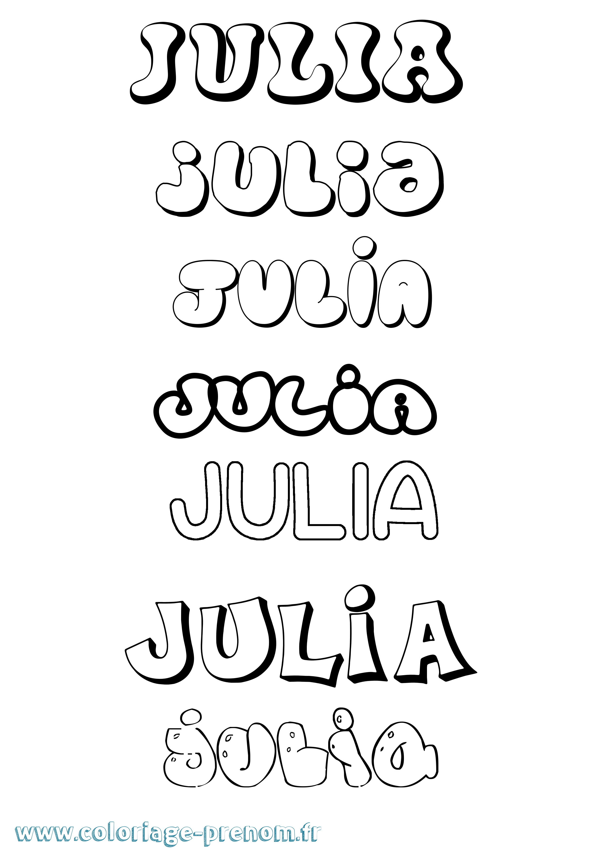 Coloriage prénom Julia Bubble