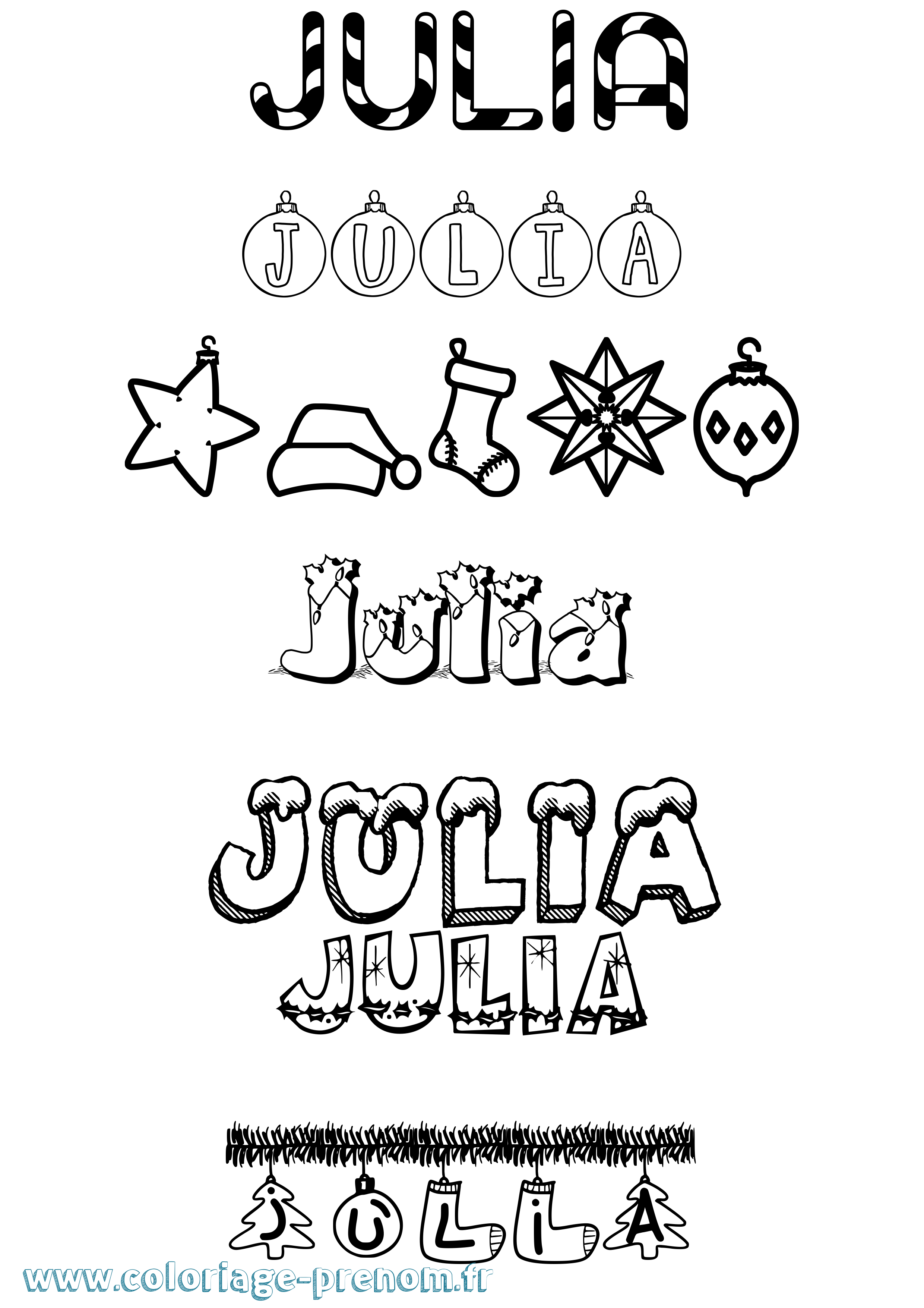 Coloriage prénom Julia Noël