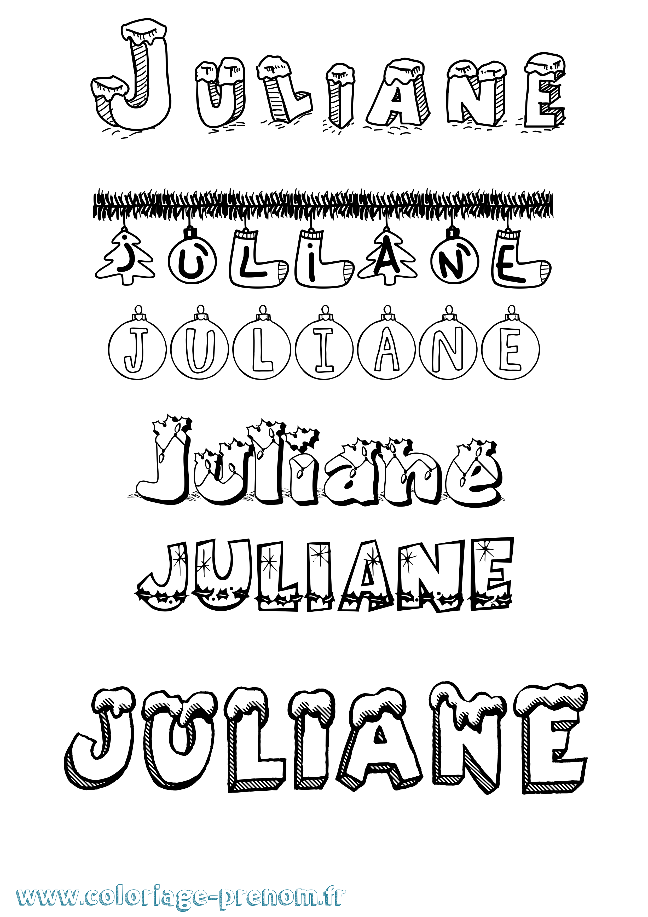 Coloriage Juliane Noël Coloriage prénom Juliane Noël