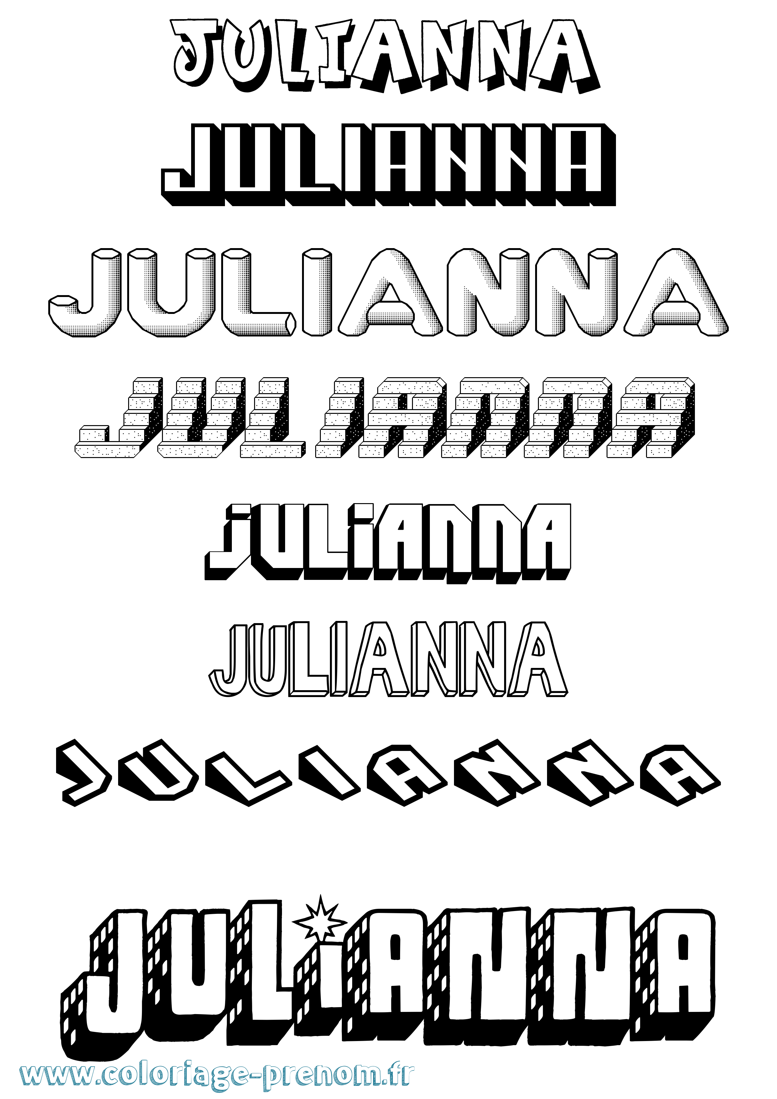 Coloriage prénom Julianna Effet 3D