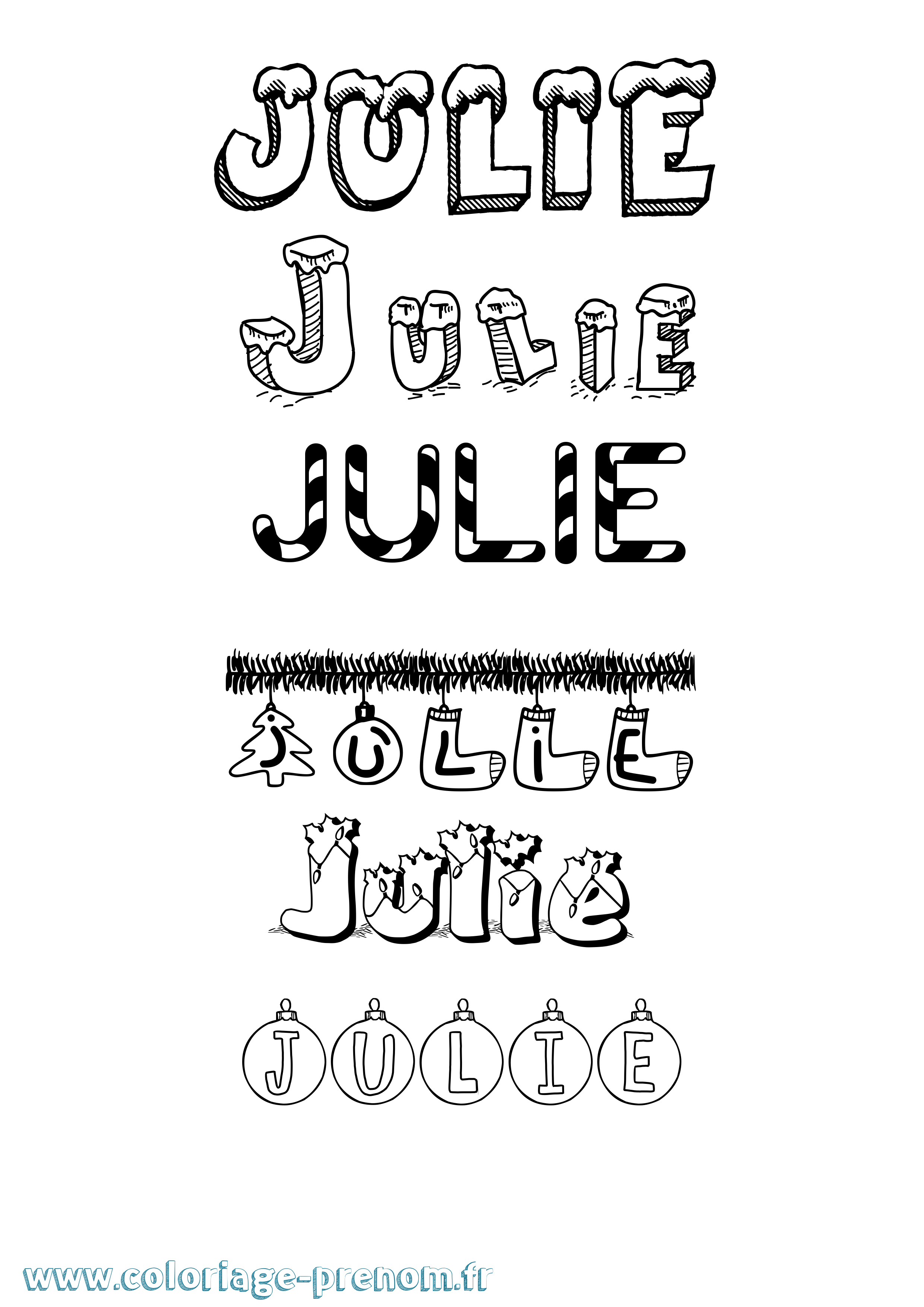 Coloriage prénom Julie Noël