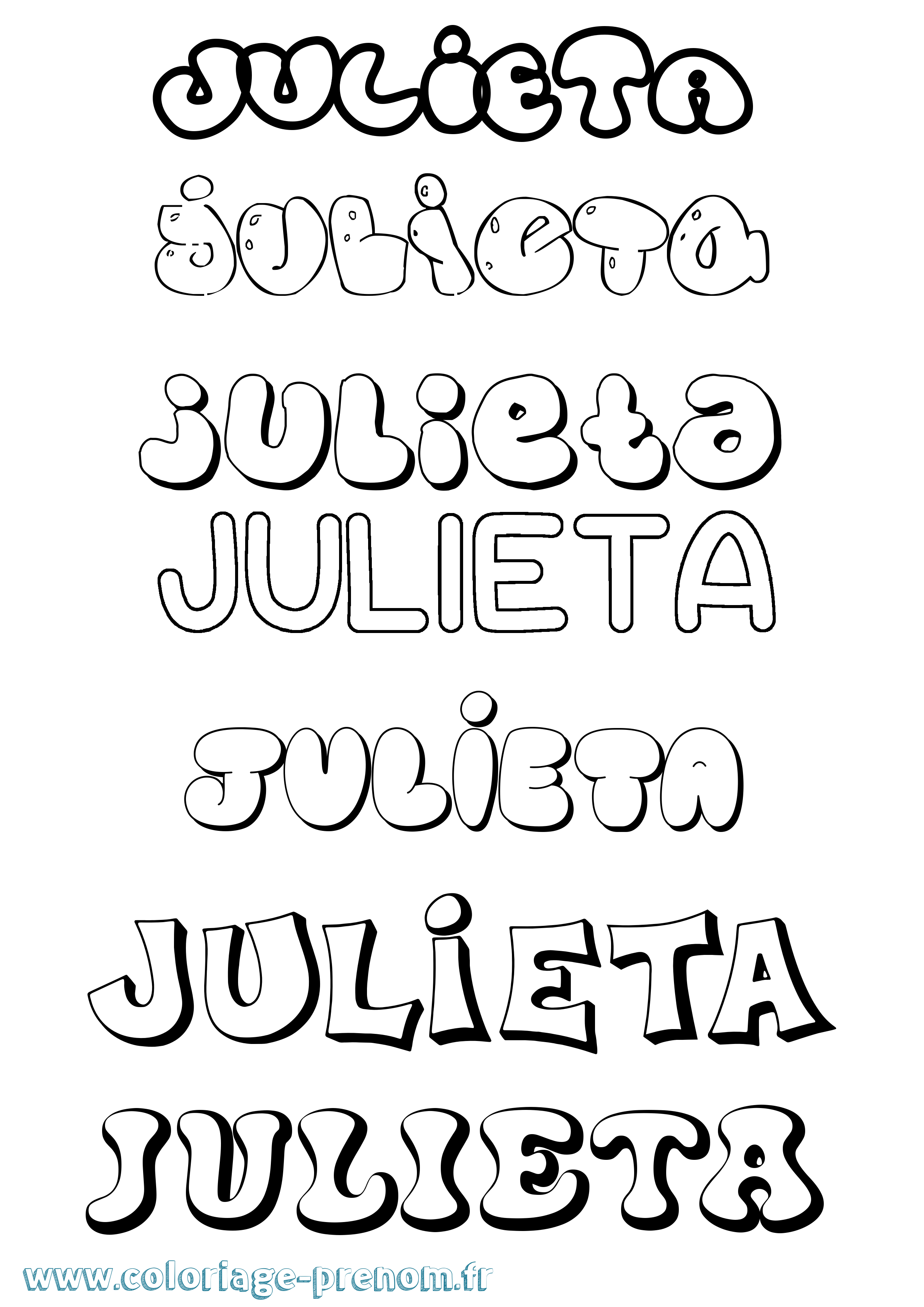 Coloriage prénom Julieta Bubble