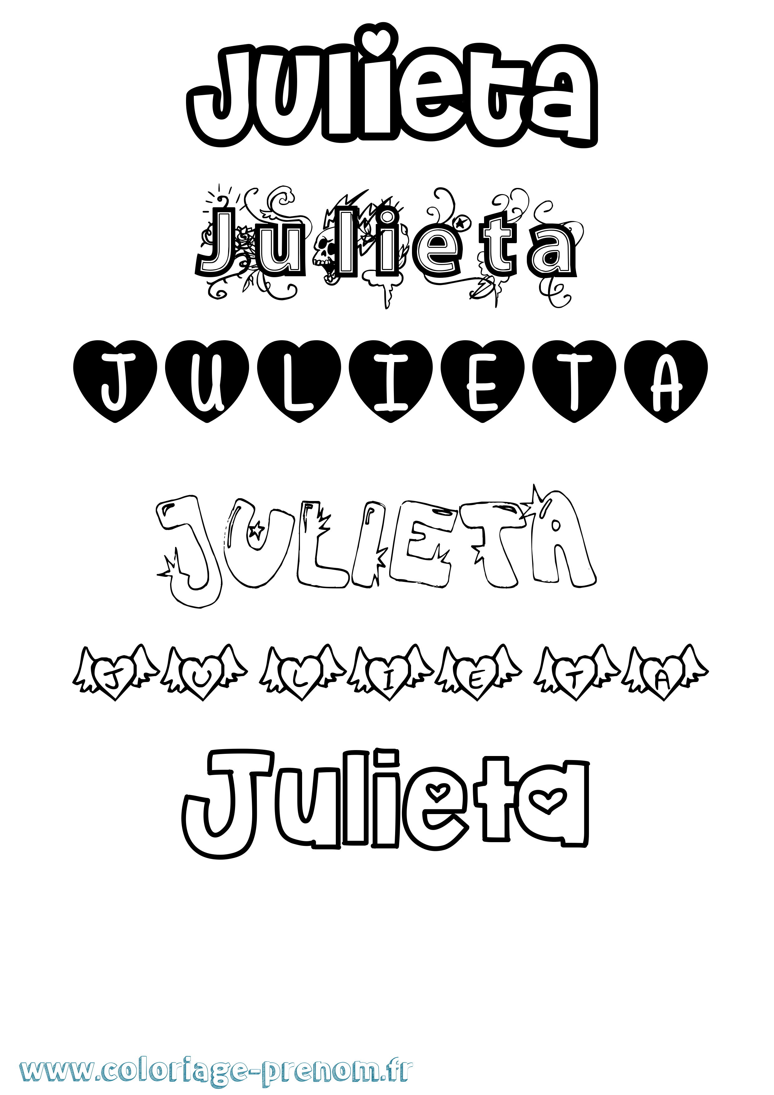 Coloriage prénom Julieta Girly