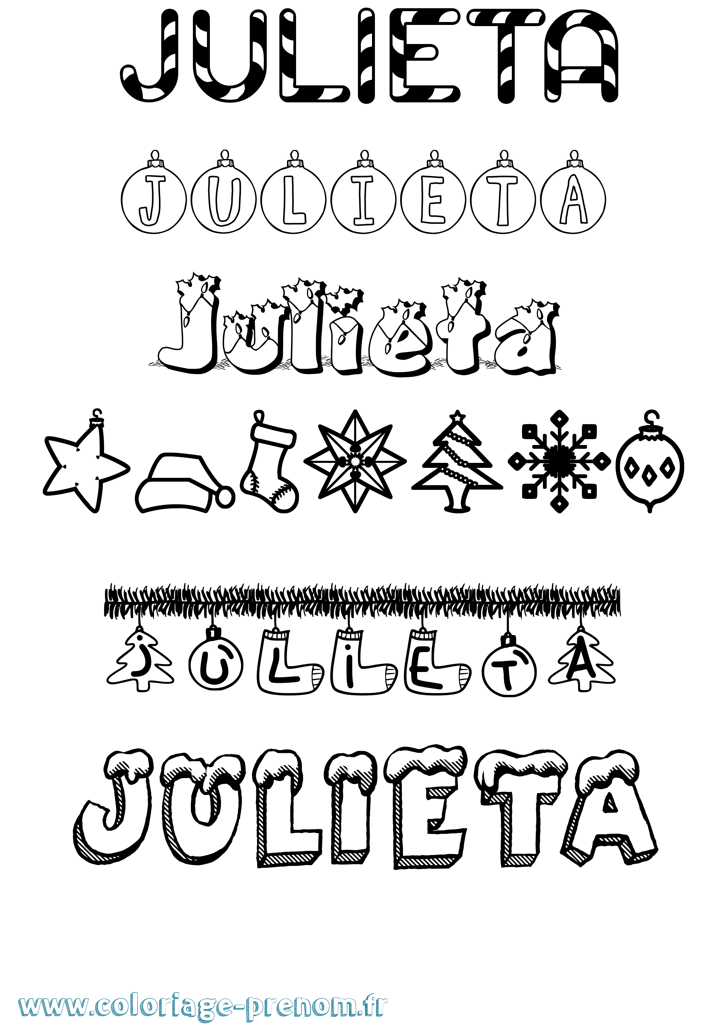 Coloriage prénom Julieta Noël