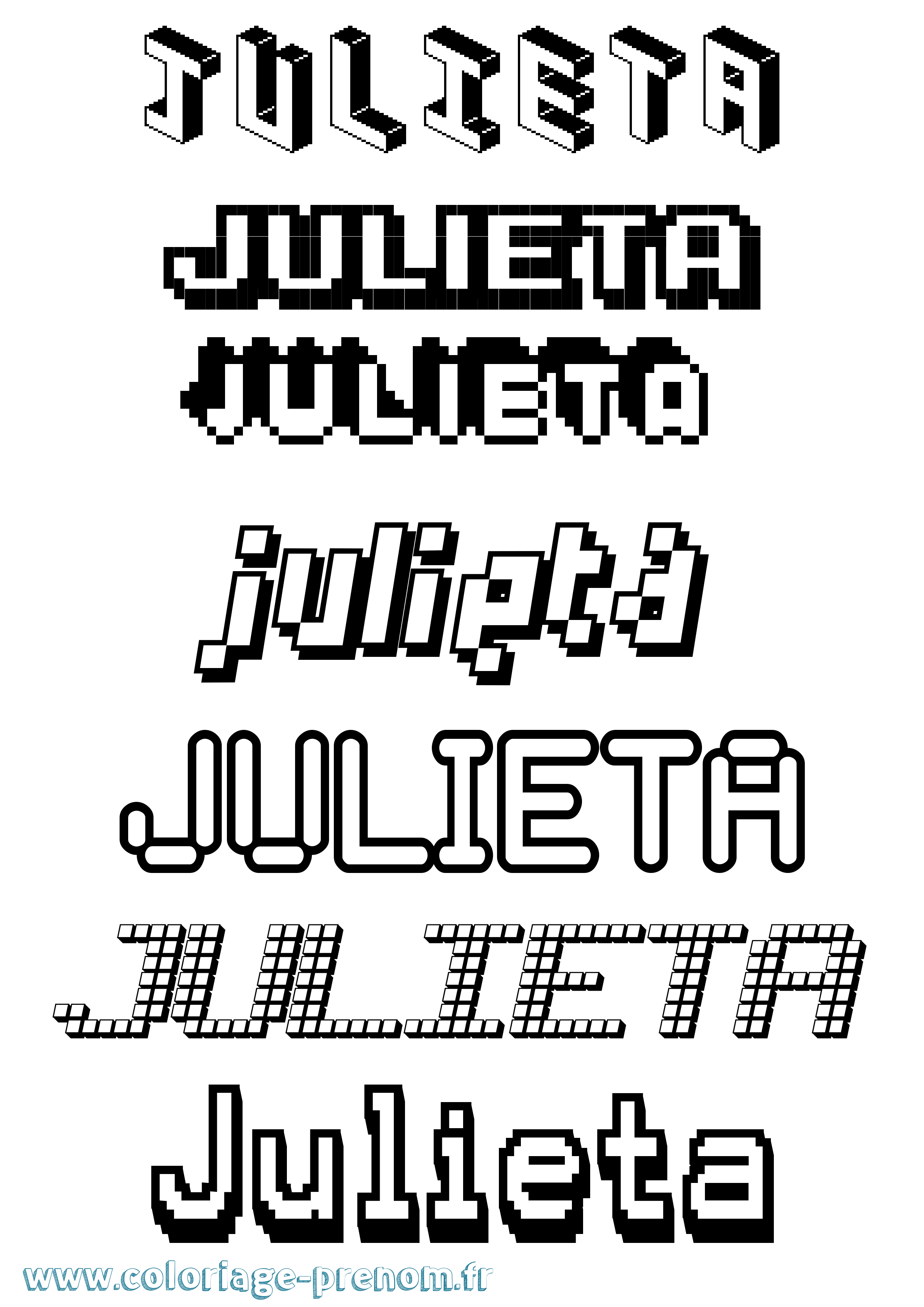 Coloriage prénom Julieta Pixel