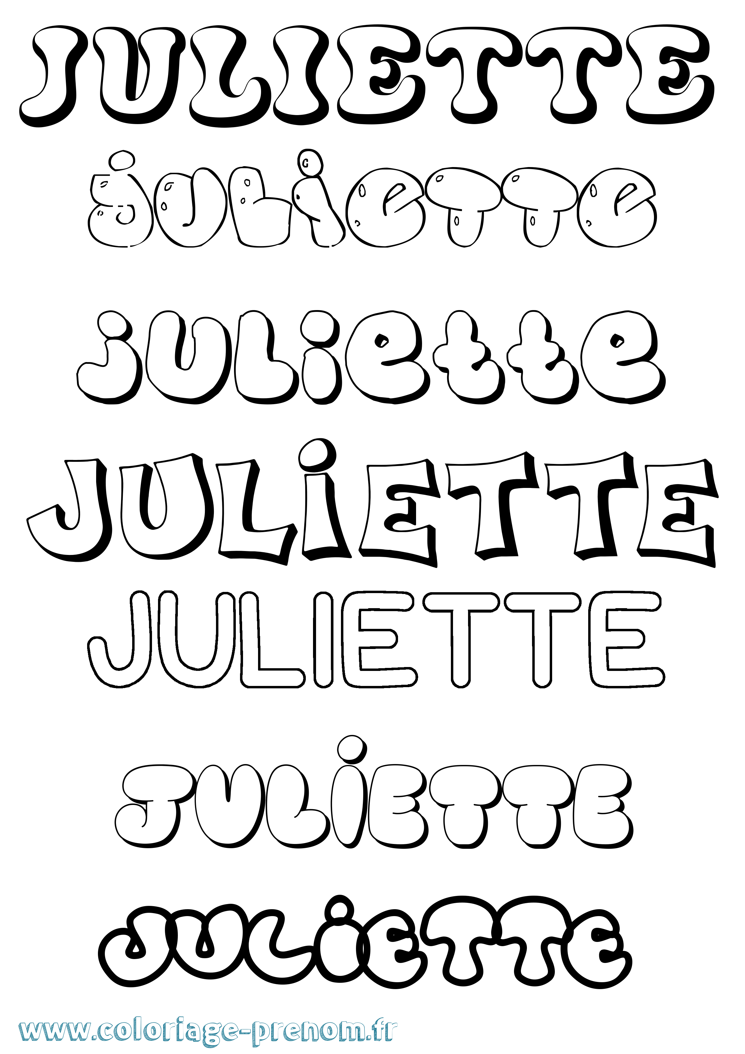 Coloriage prénom Juliette Bubble