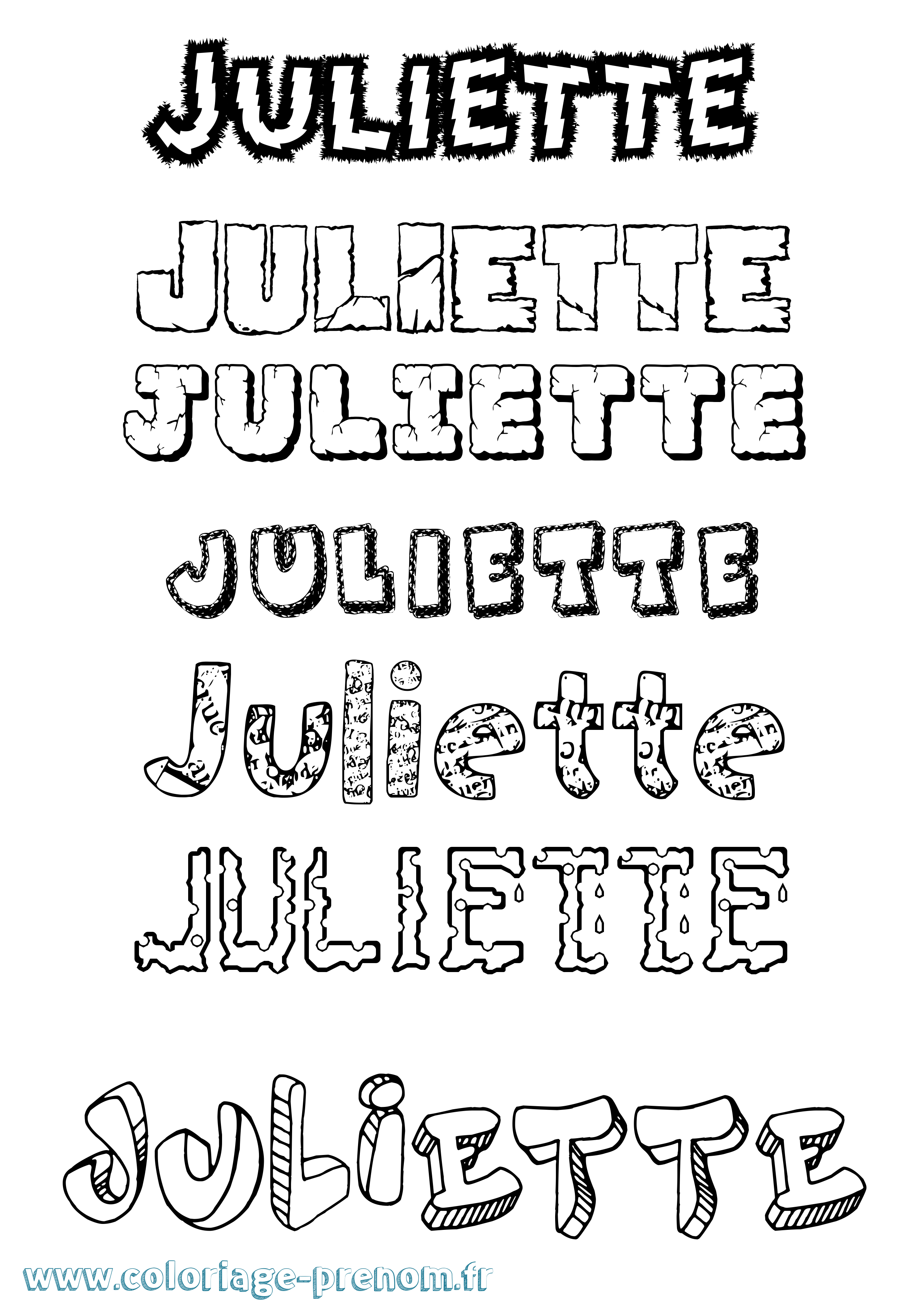 Coloriage prénom Juliette Destructuré