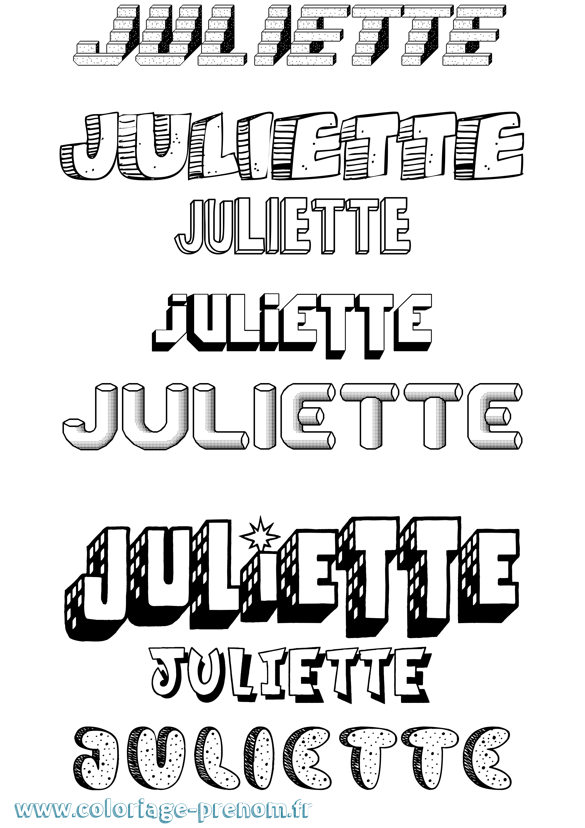 Coloriage prénom Juliette Effet 3D