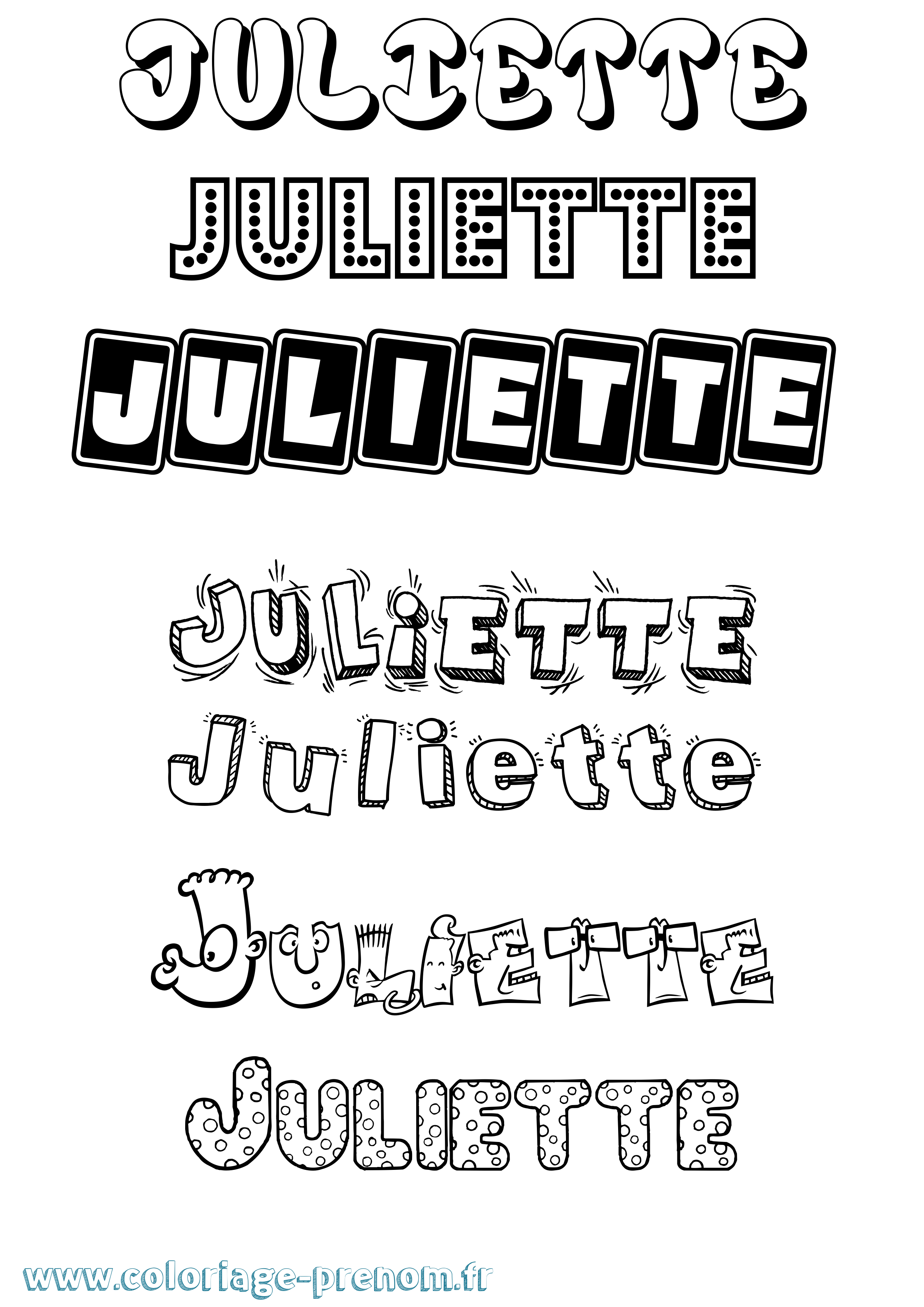 Coloriage prénom Juliette Fun