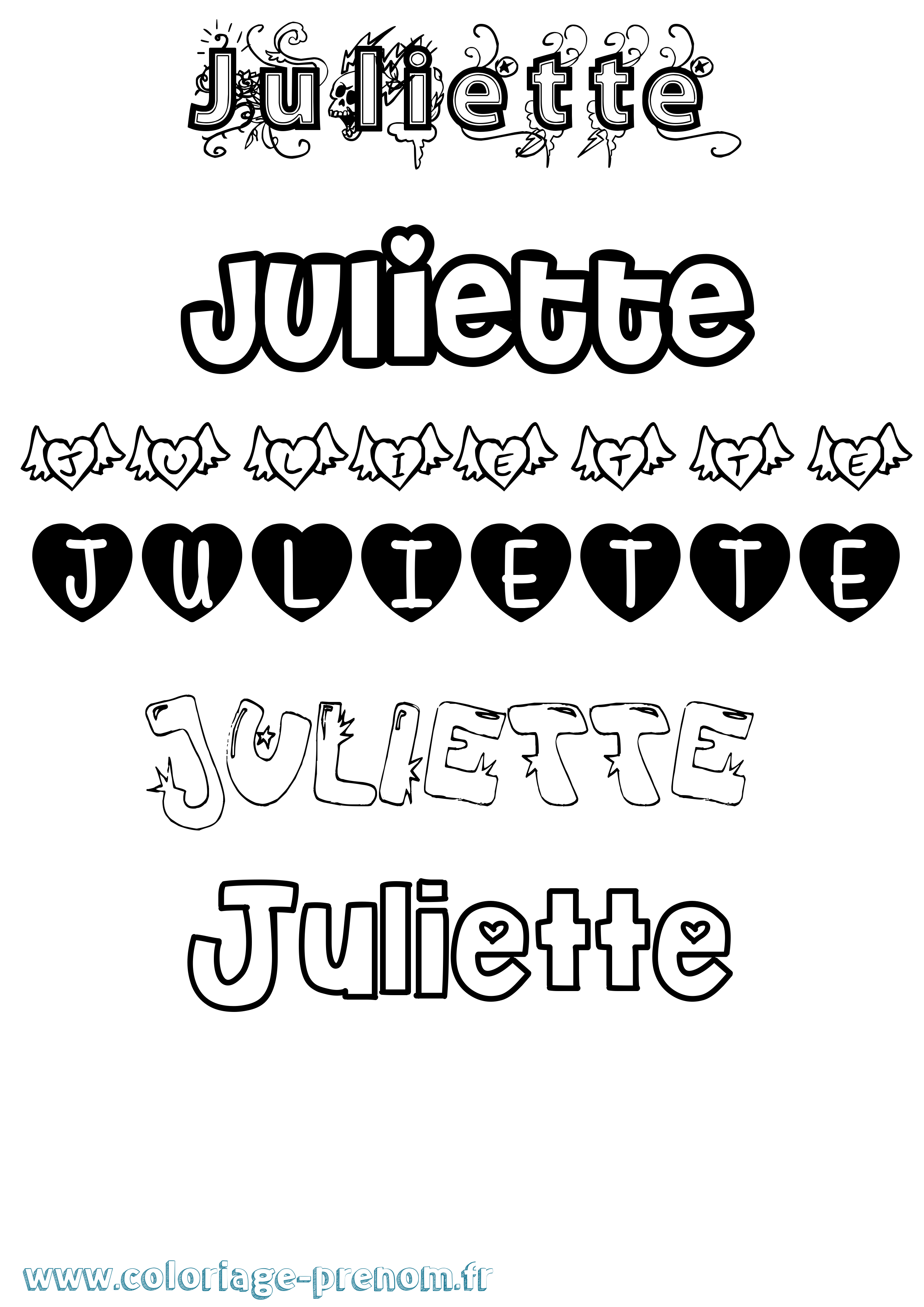 Coloriage prénom Juliette Girly