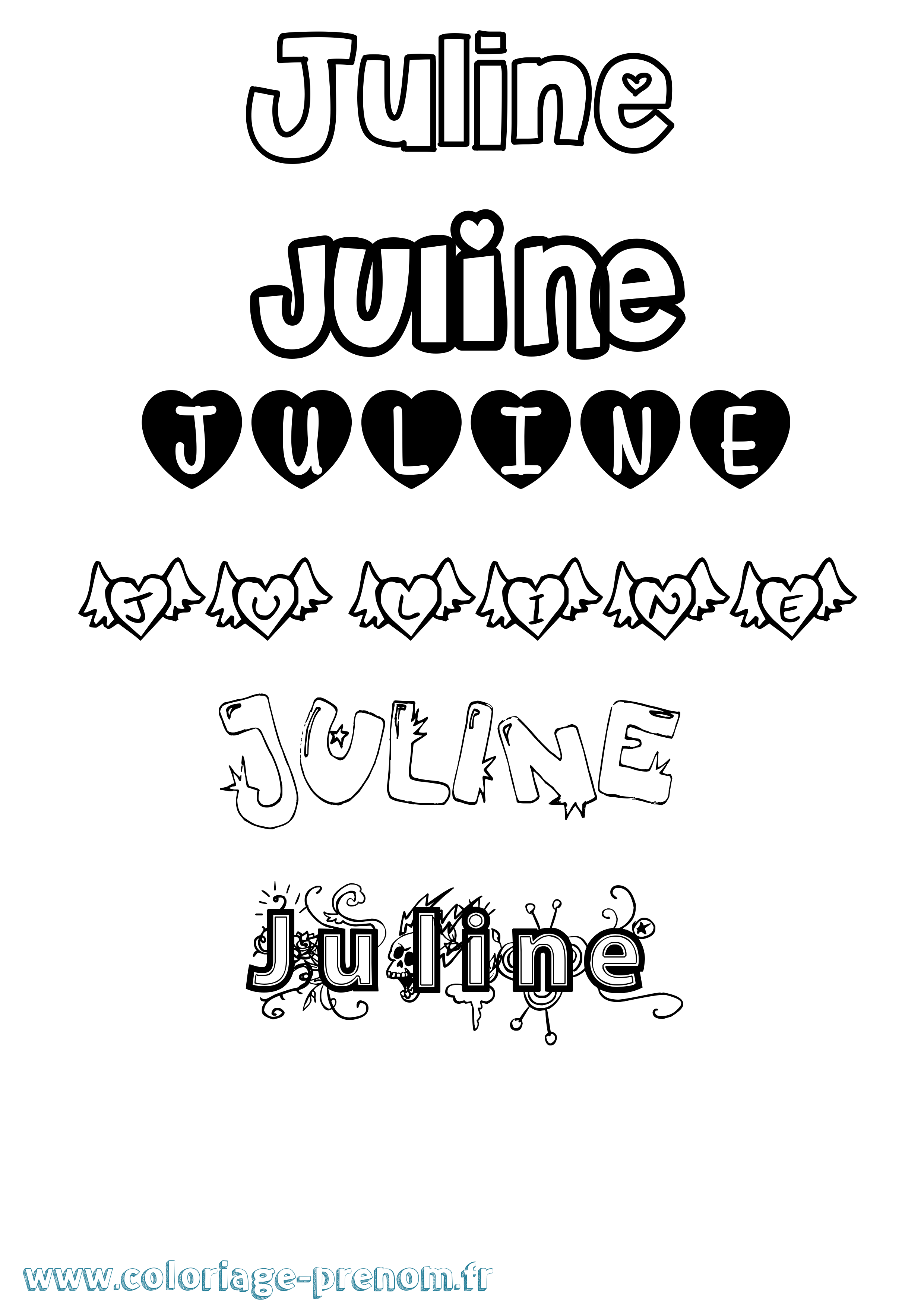 Coloriage prénom Juline Girly