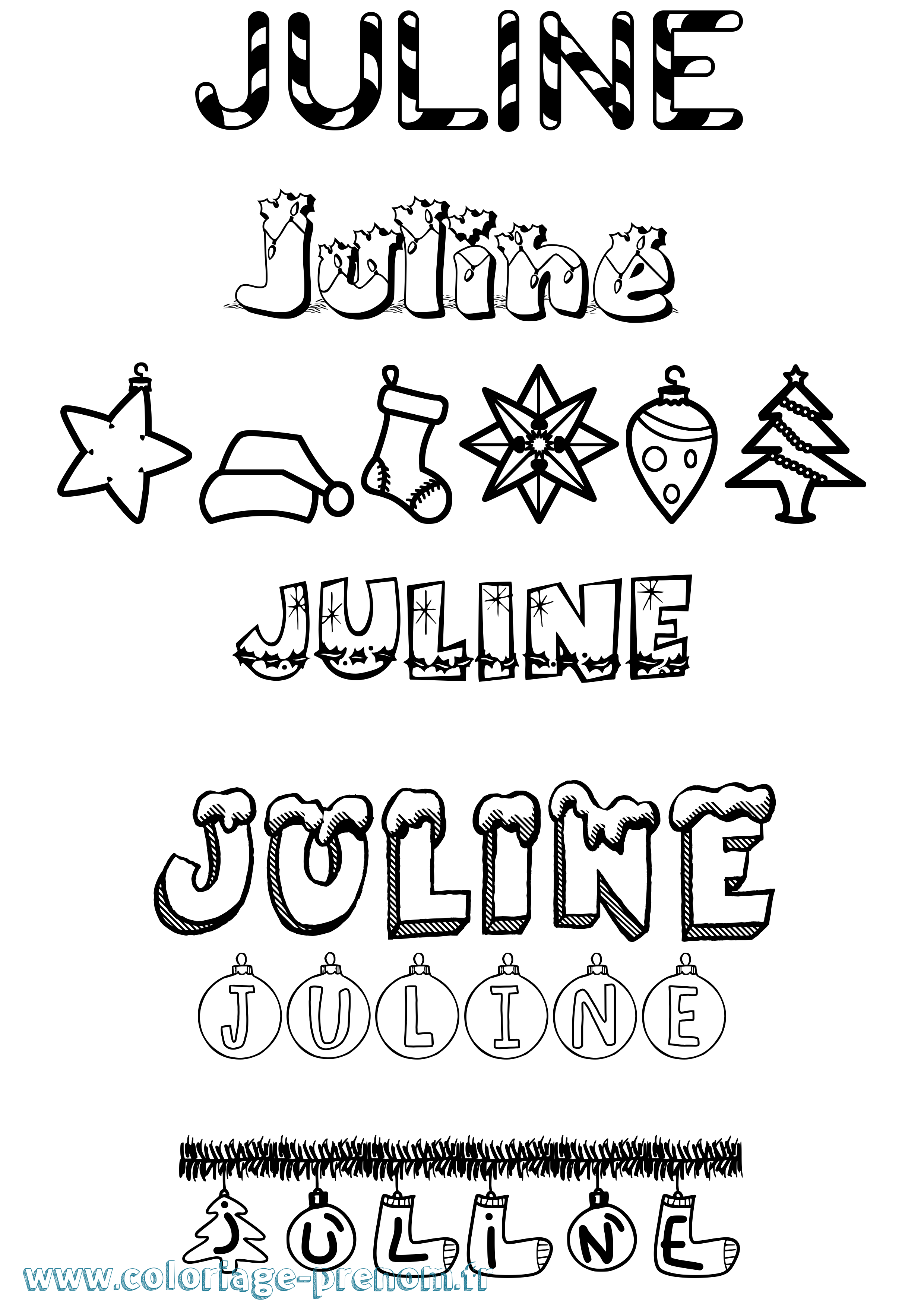 Coloriage prénom Juline Noël