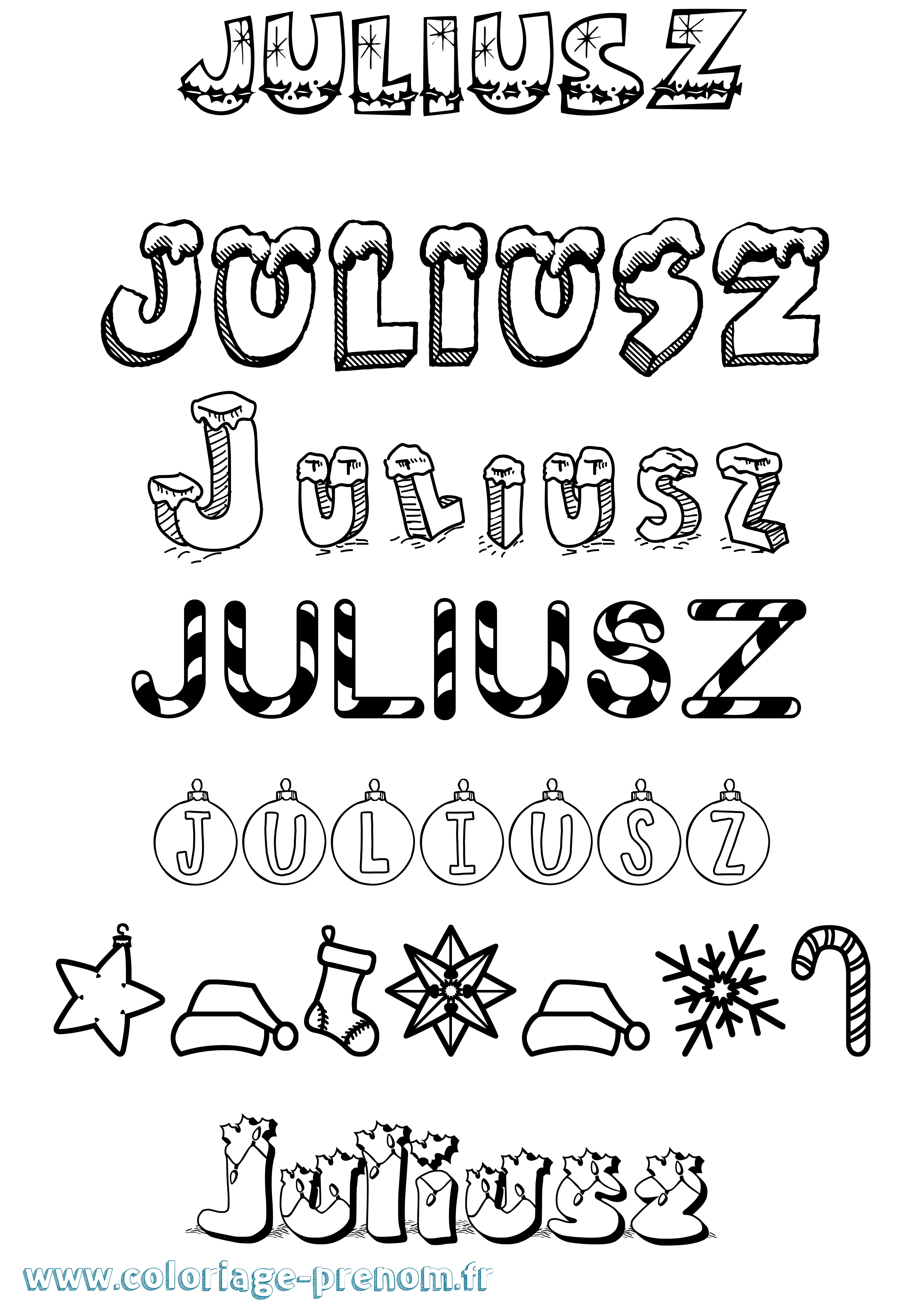 Coloriage Juliusz Noël Coloriage prénom Juliusz Noël