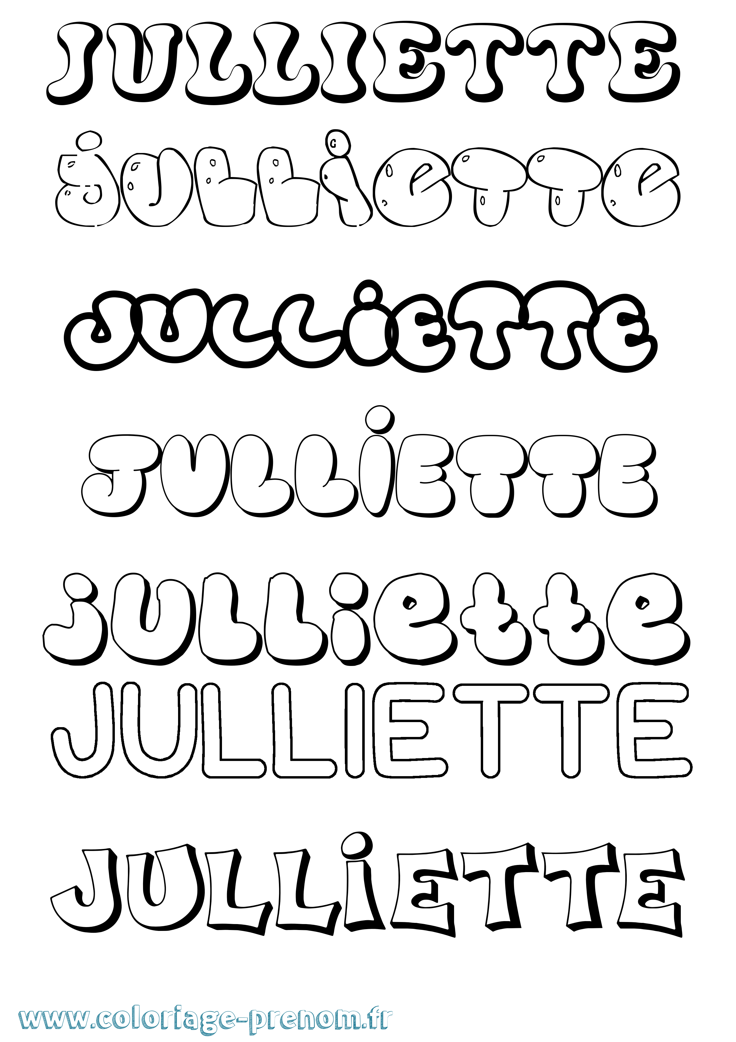 Coloriage prénom Julliette Bubble