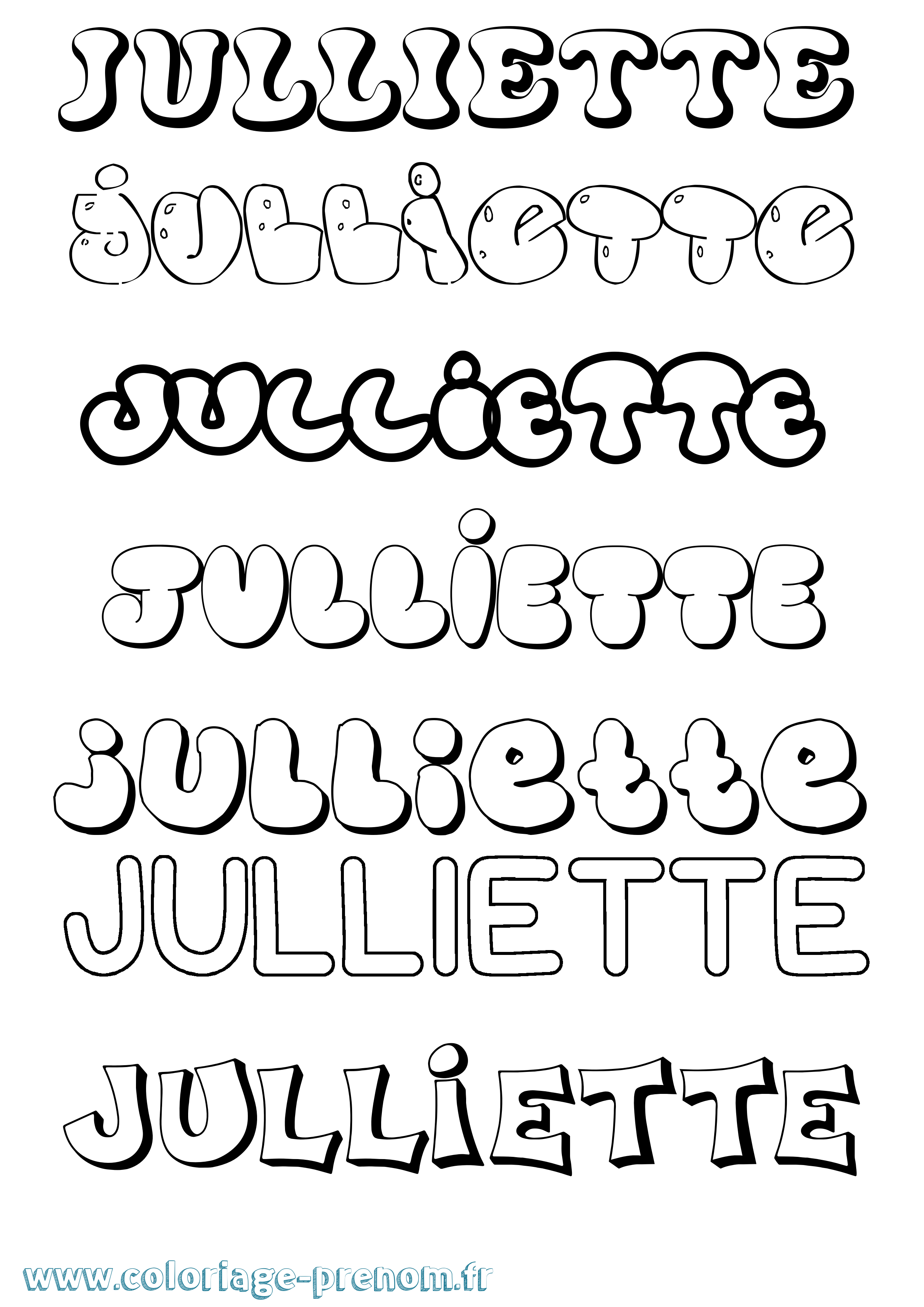 Coloriage Julliette Bubble Coloriage prénom Julliette Bubble
