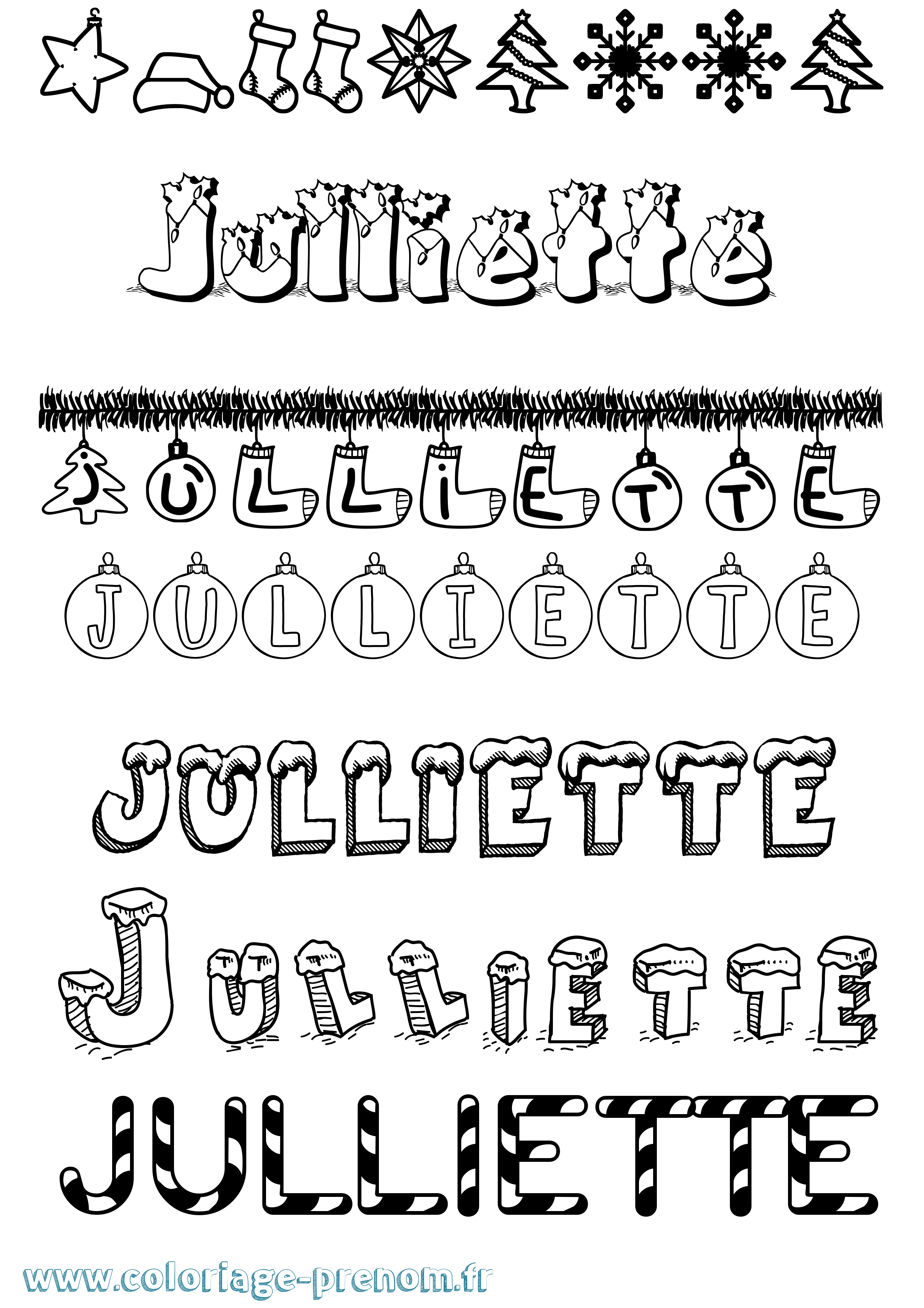 Coloriage Julliette Noël Coloriage prénom Julliette Noël