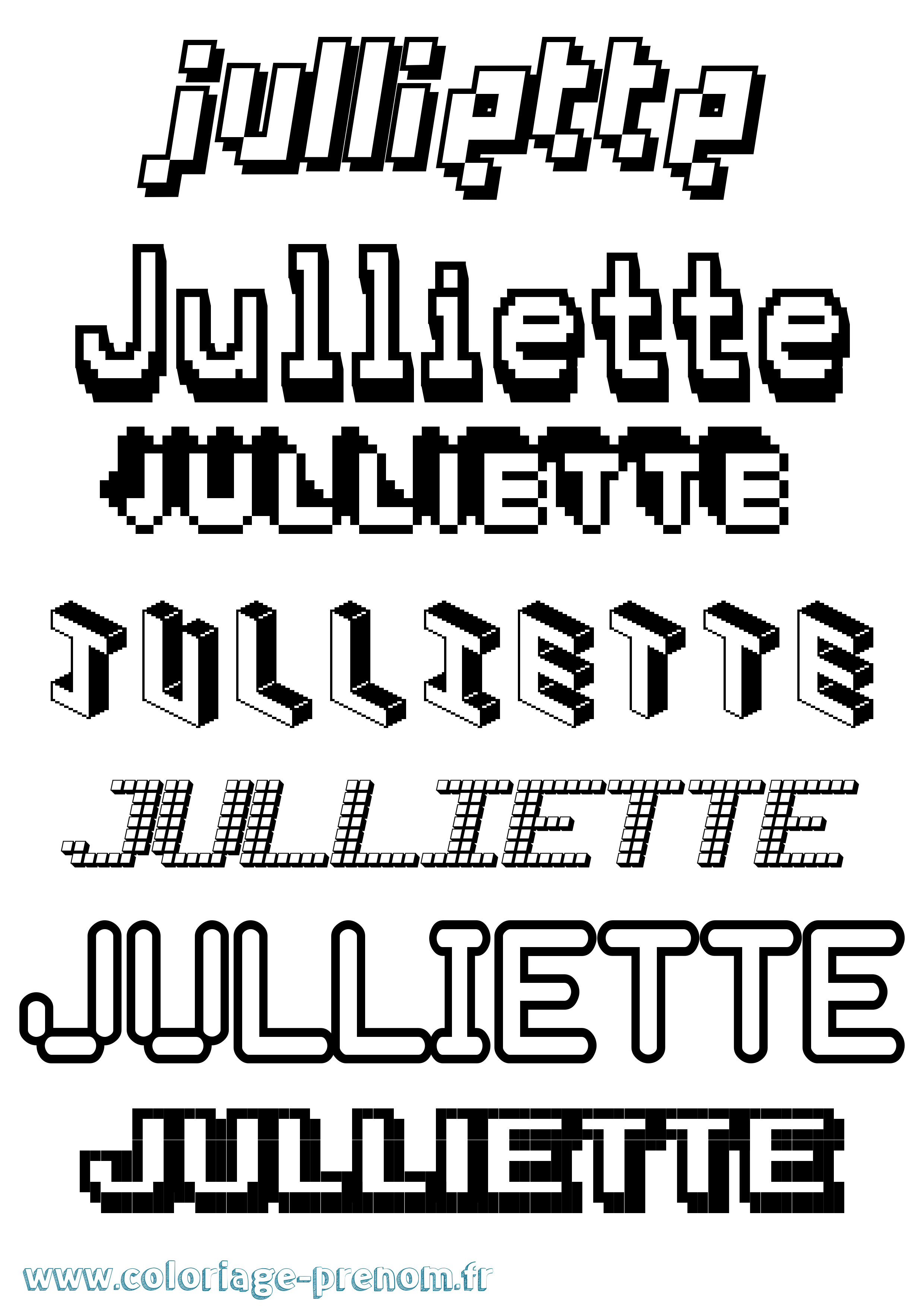 Coloriage prénom Julliette Pixel