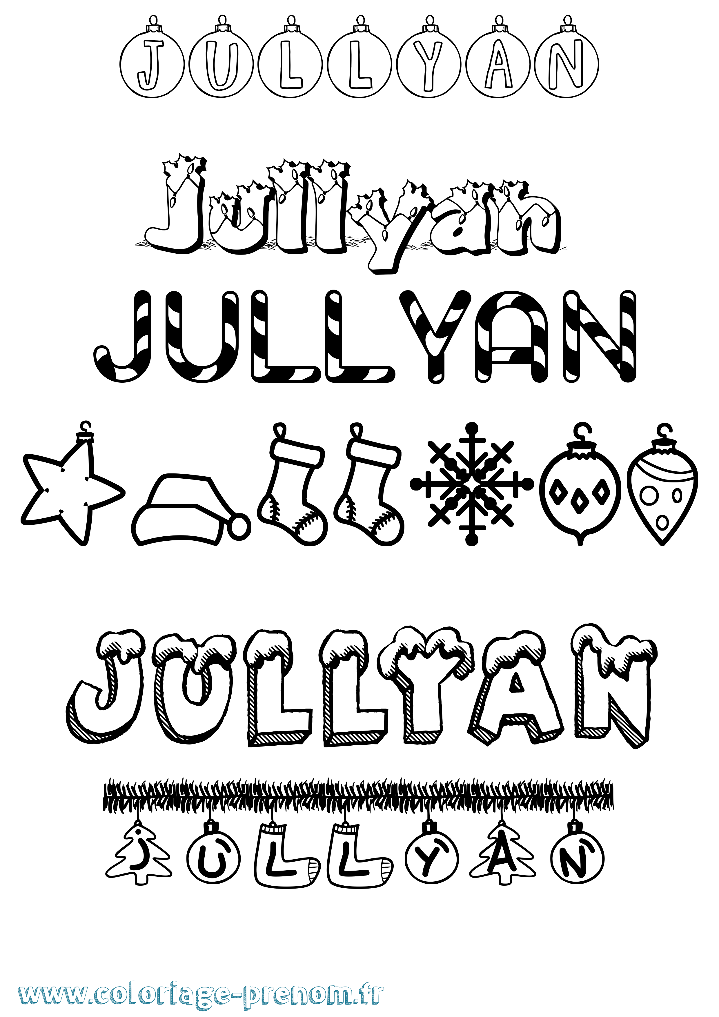 Coloriage Jullyan Noël Coloriage prénom Jullyan Noël