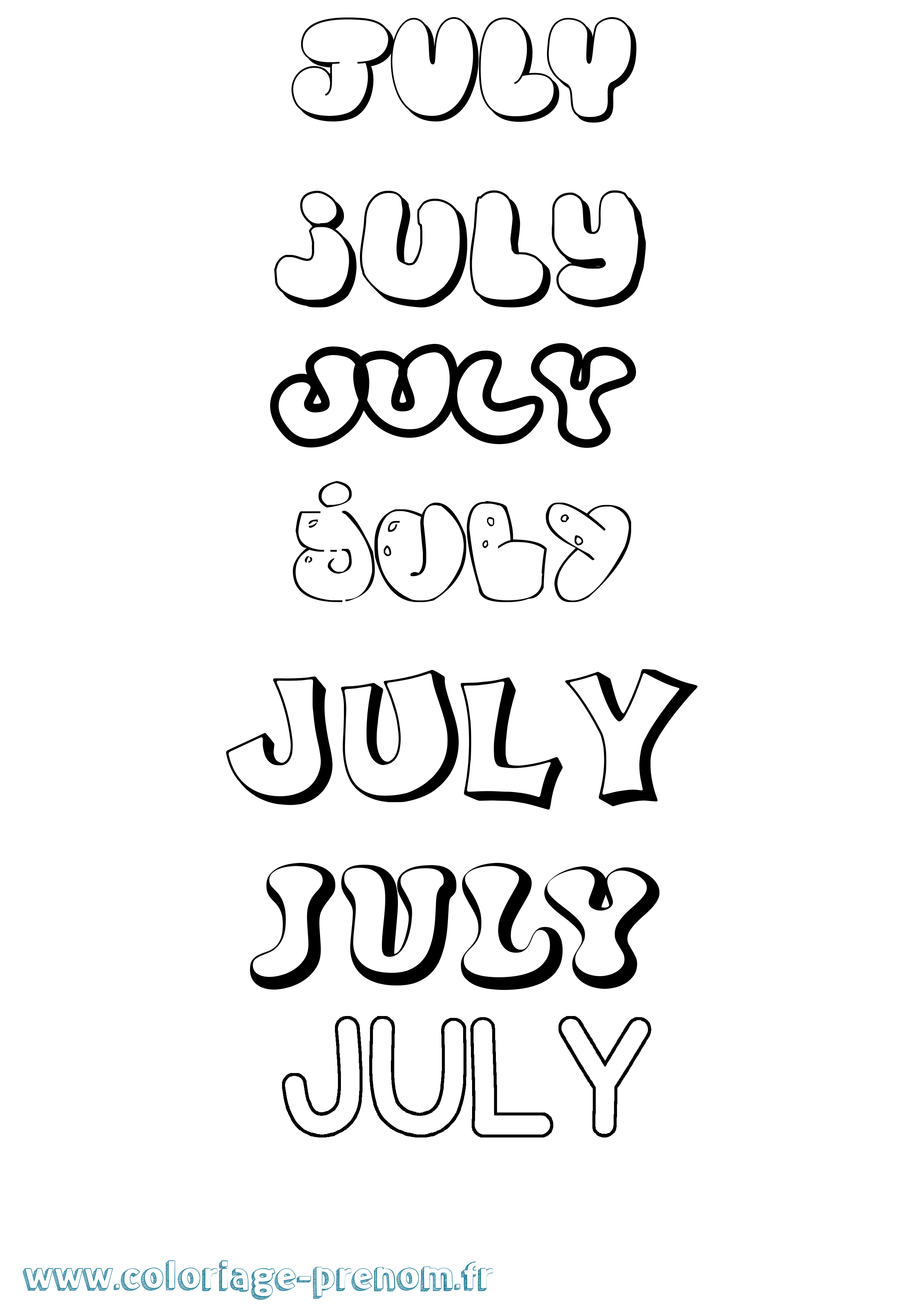 Coloriage prénom July Bubble
