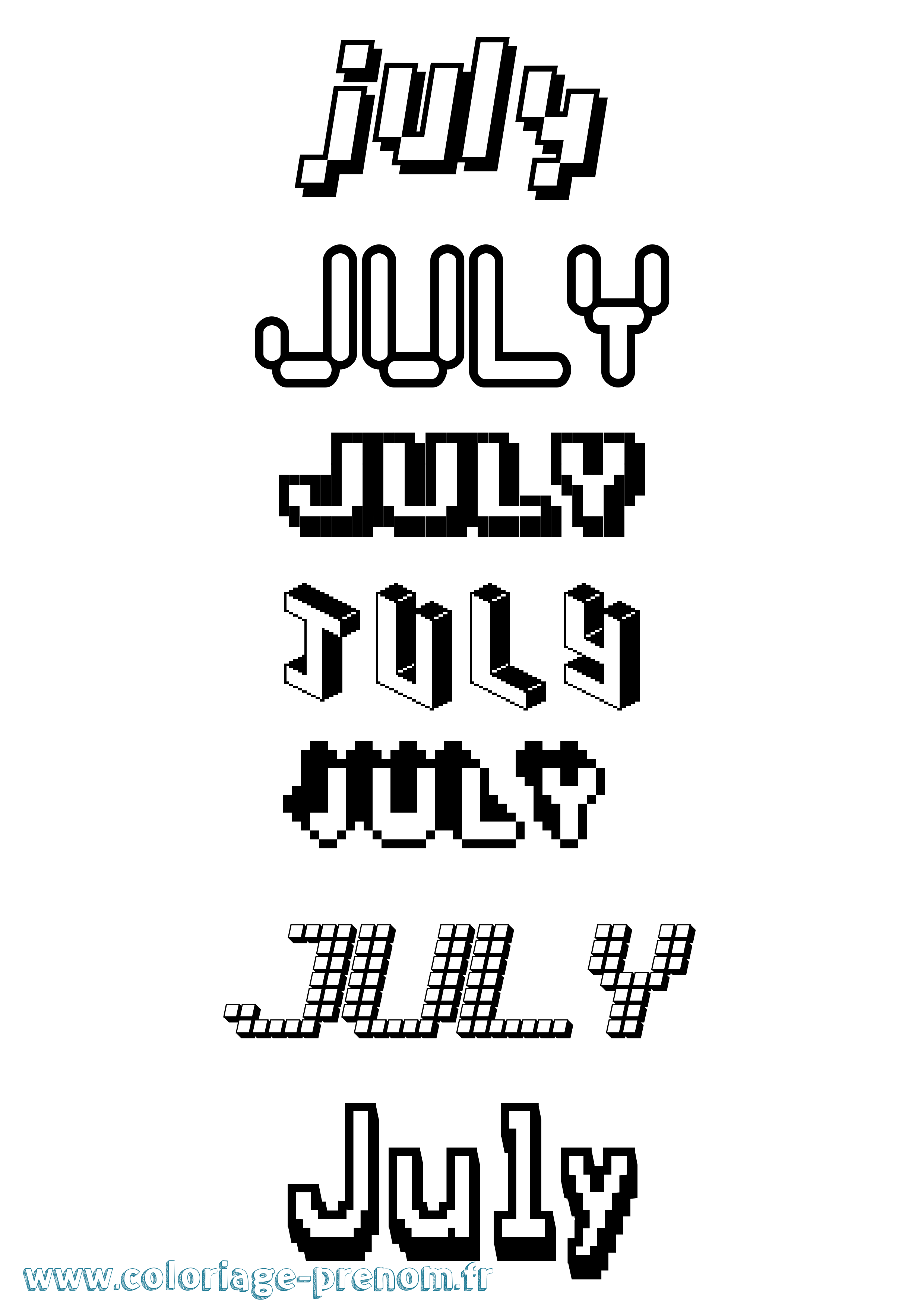 Coloriage prénom July Pixel