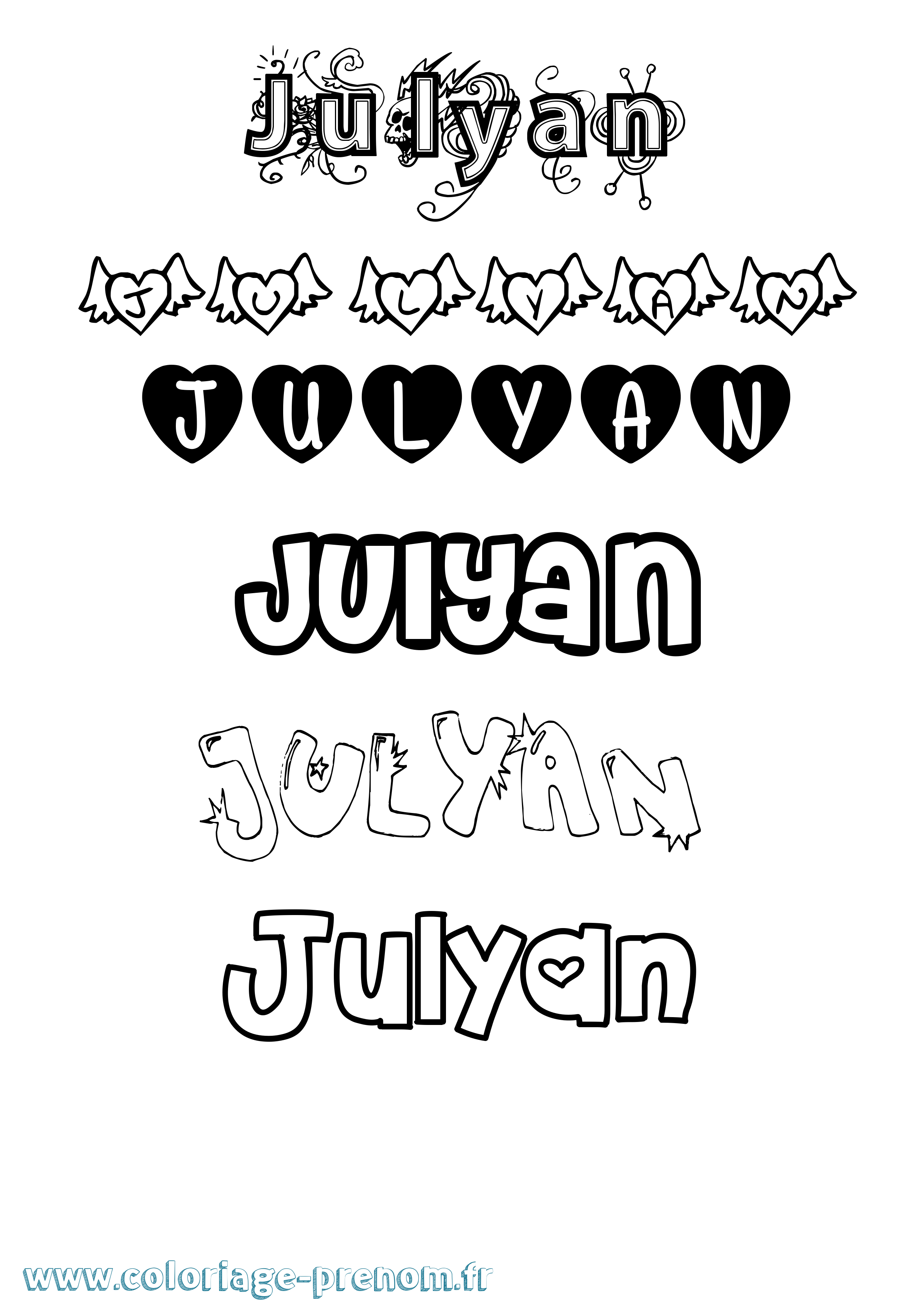 Coloriage prénom Julyan Girly