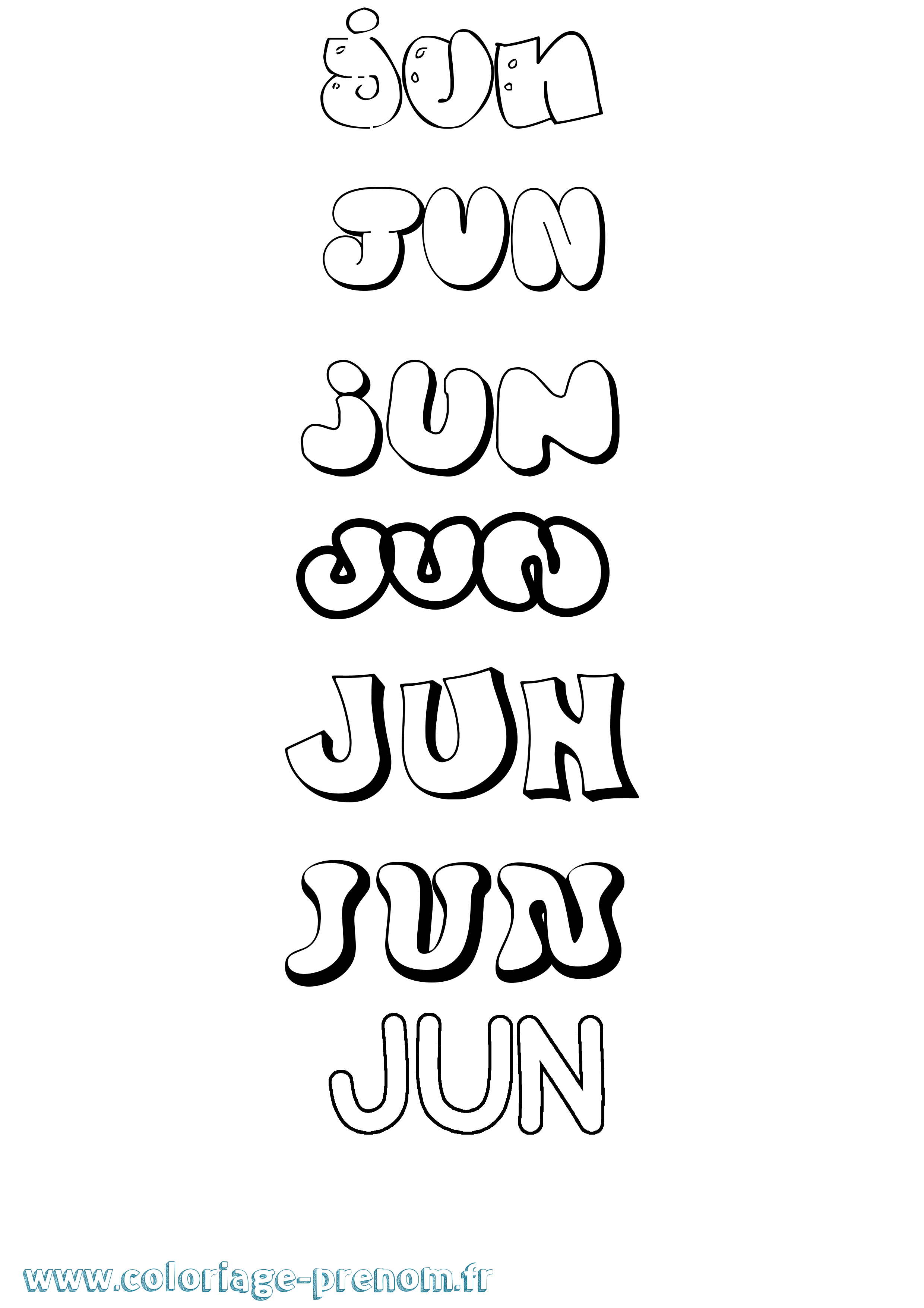 Coloriage prénom Jun Bubble