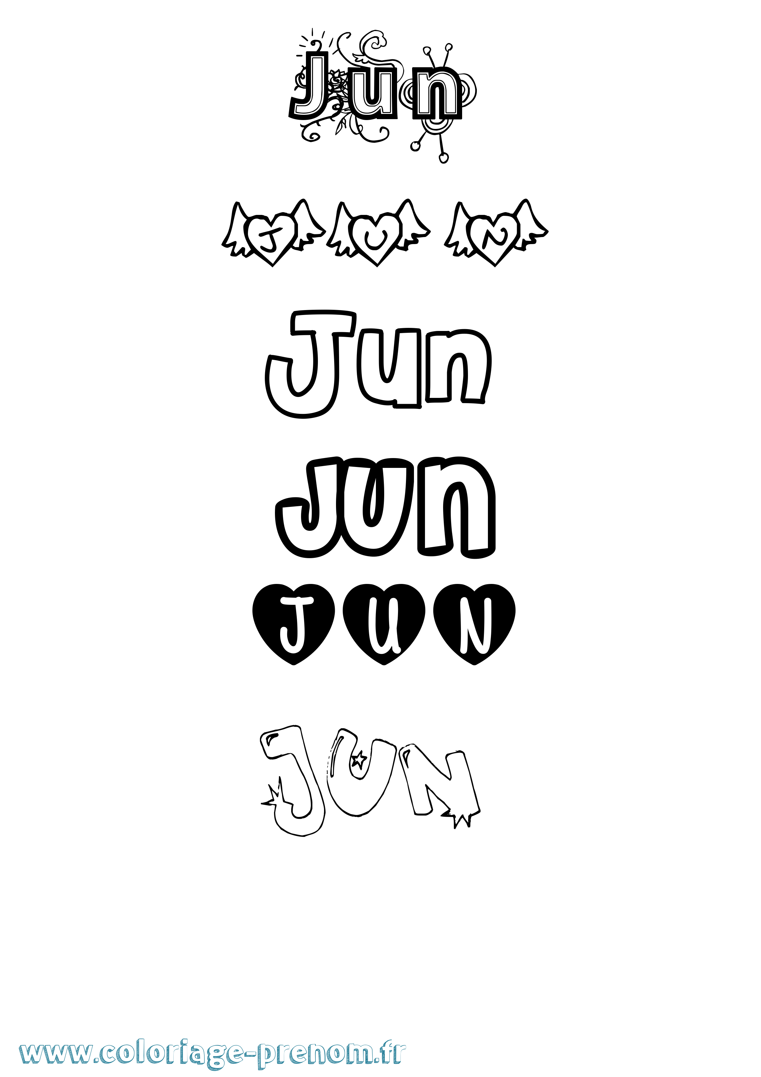 Coloriage prénom Jun Girly