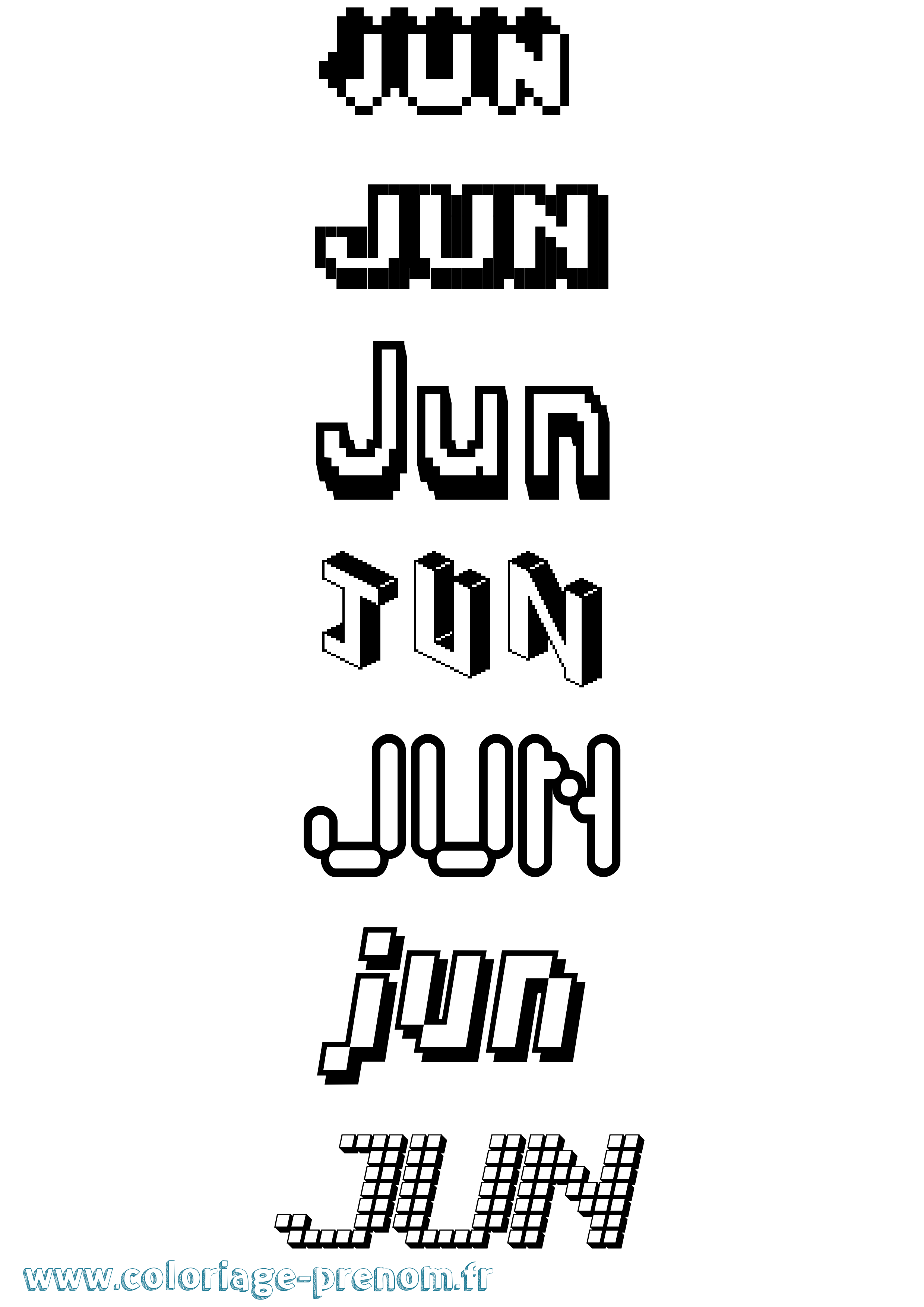 Coloriage prénom Jun Pixel