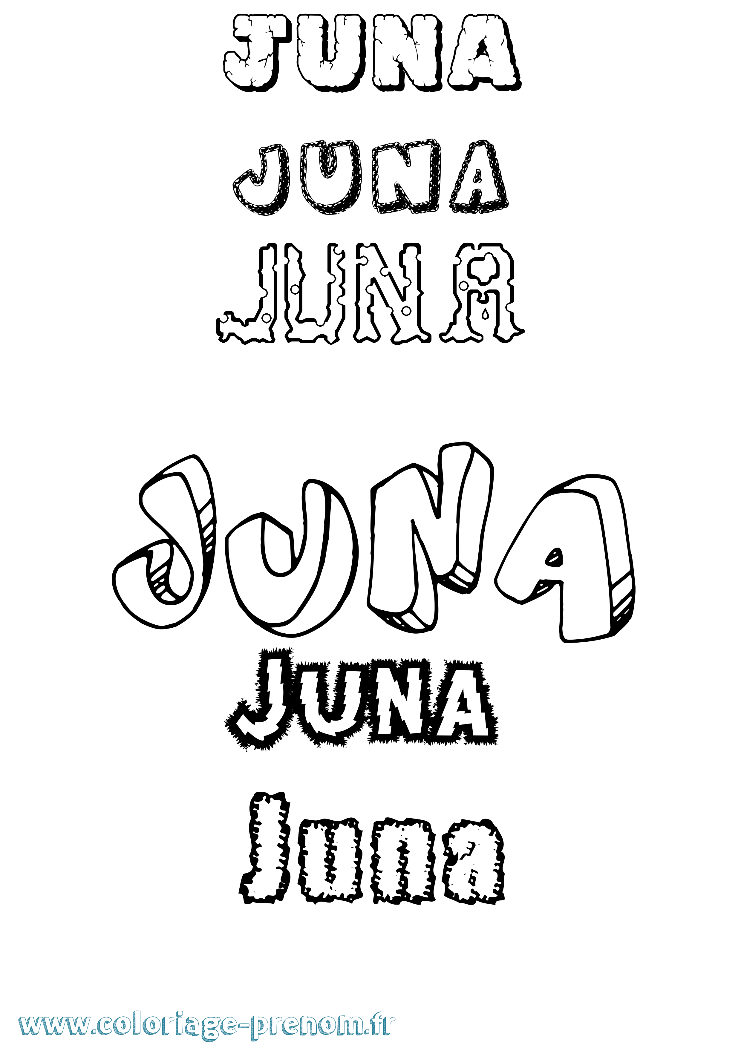 Coloriage prénom Juna Destructuré