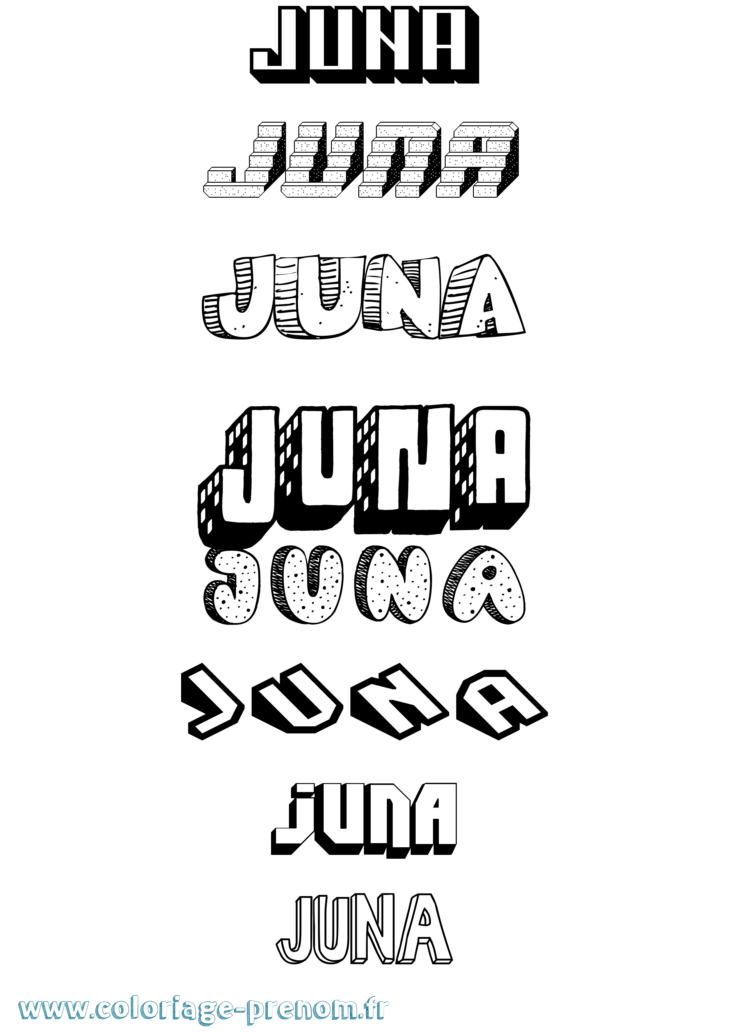 Coloriage prénom Juna Effet 3D